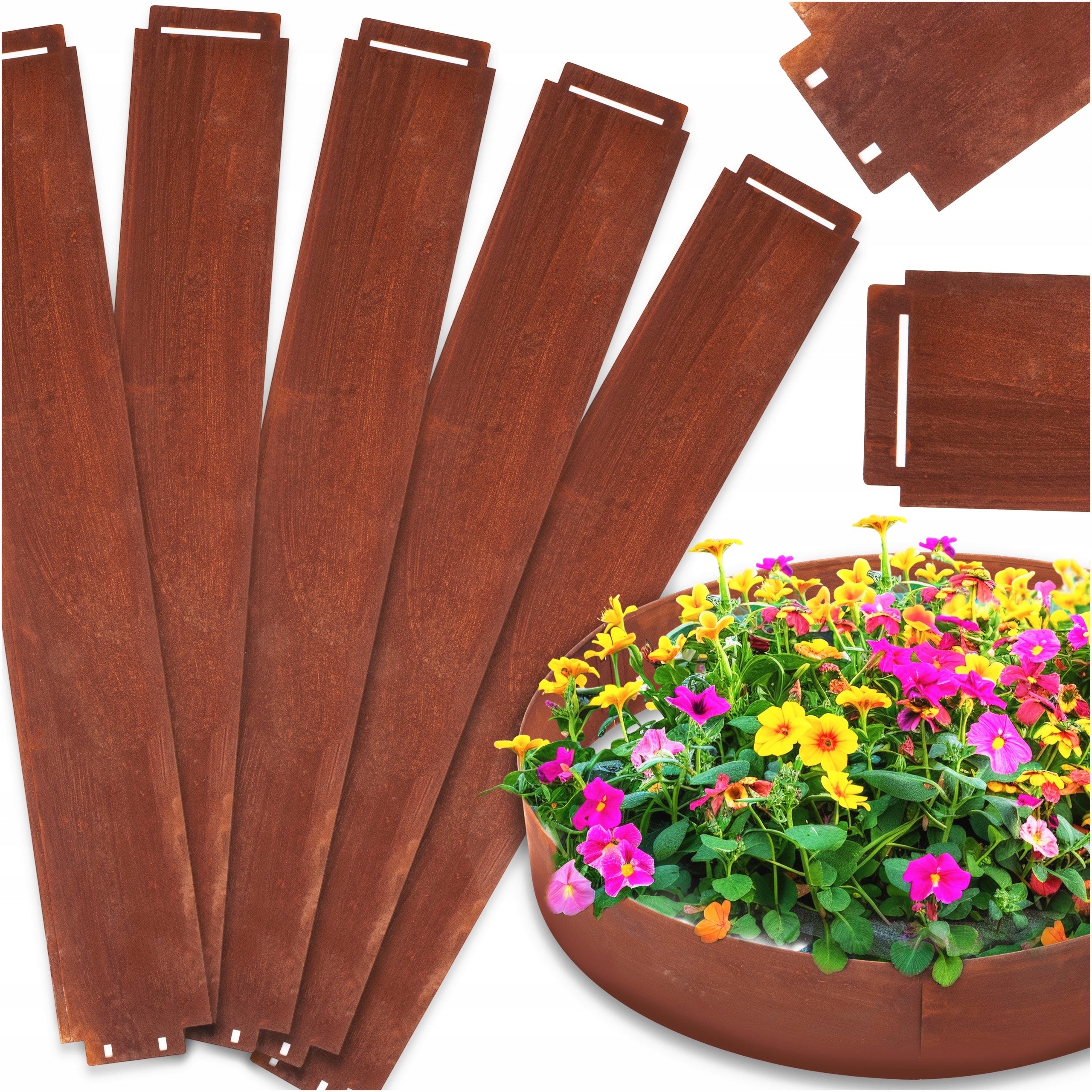 GARDEN EDGING LAWN METAL STEEL 15X100 FLEXIBLE RUST 5 PIECES