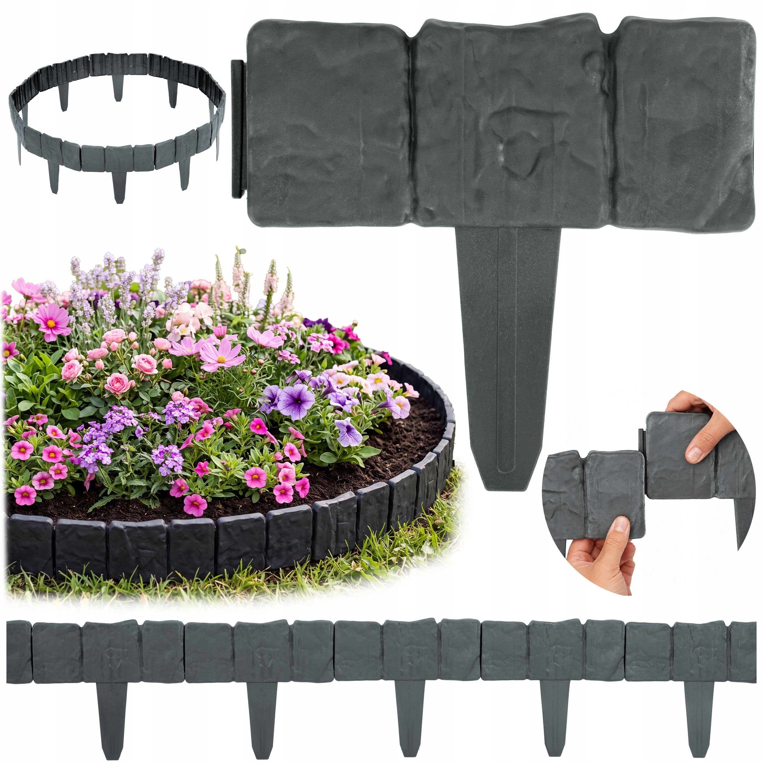 GARDEN EDGING LAWN PALISADE GARDEN FENCE BORDER GREY 250cm