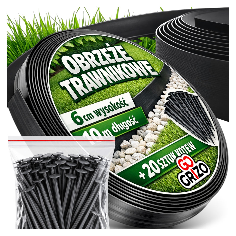 GARDEN EDGING LAWN PLASTIC FLEXIBLE CZARE 6cm 10m + PINS