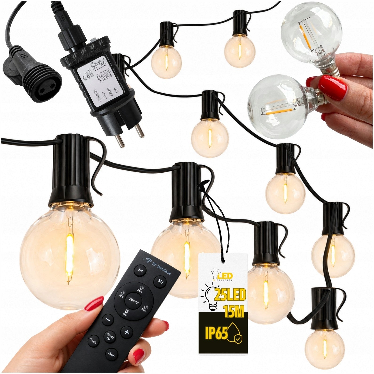GARDEN GARLAND LED LAMPS TERRACE GARDEN 15M 25 BULBS WITH REMOTE CONTROL E12 CORD