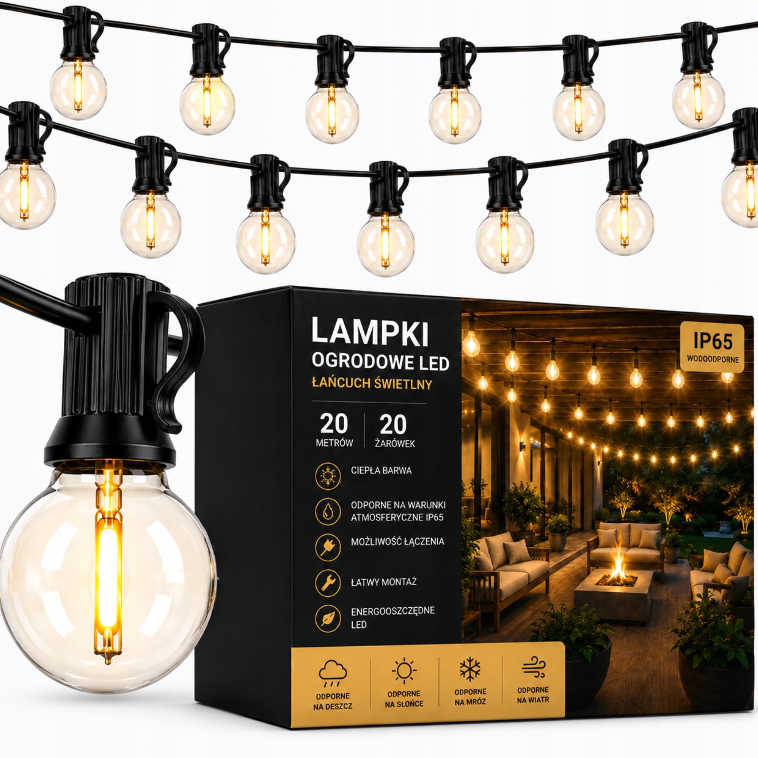 GARDEN GARLAND LIGHT WATERPROOF 20x LED BULBS LIGHTS CHAIN 20M