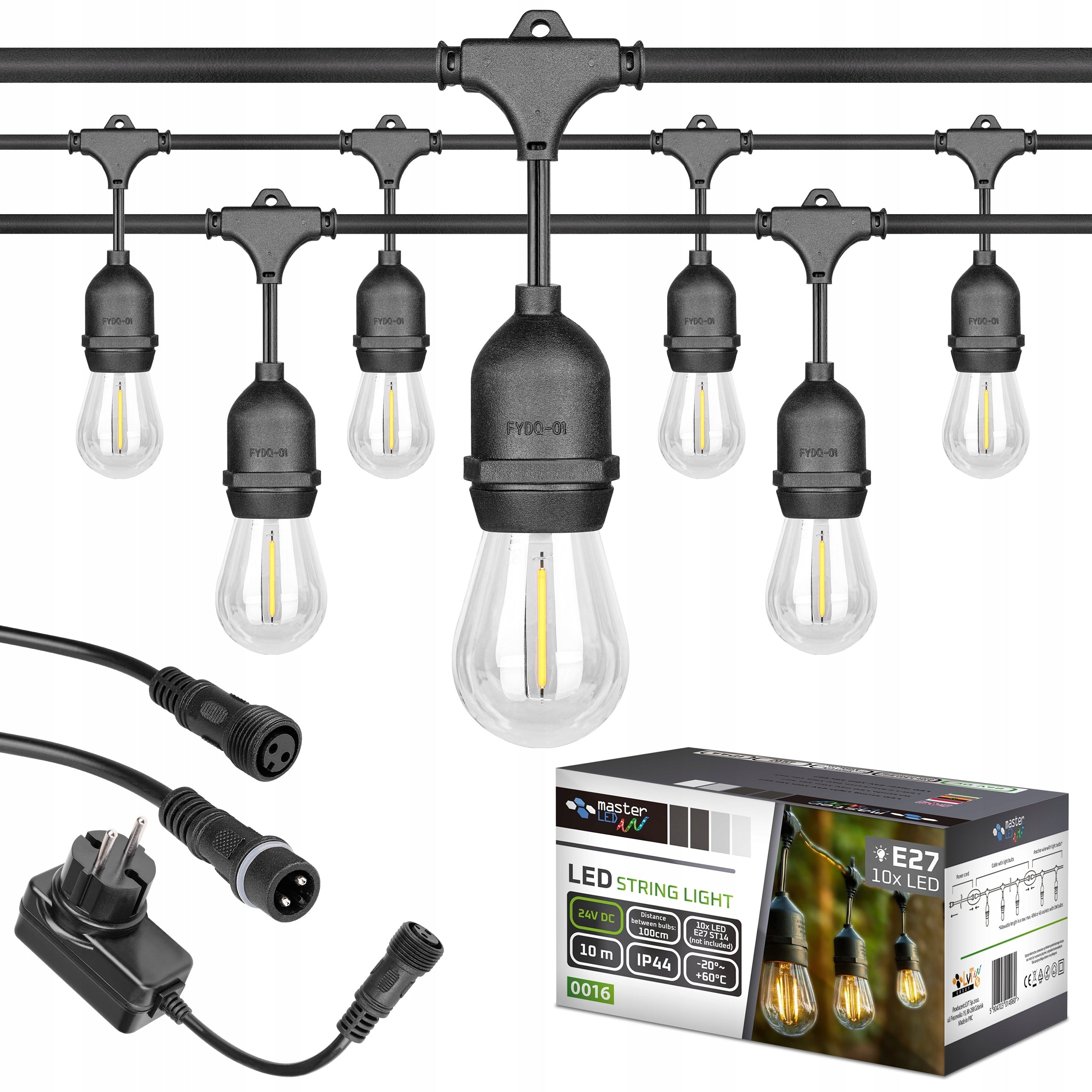 GARDEN Garland Light 24V LED Terrace Lights 10m + 10x E27 Bulbs