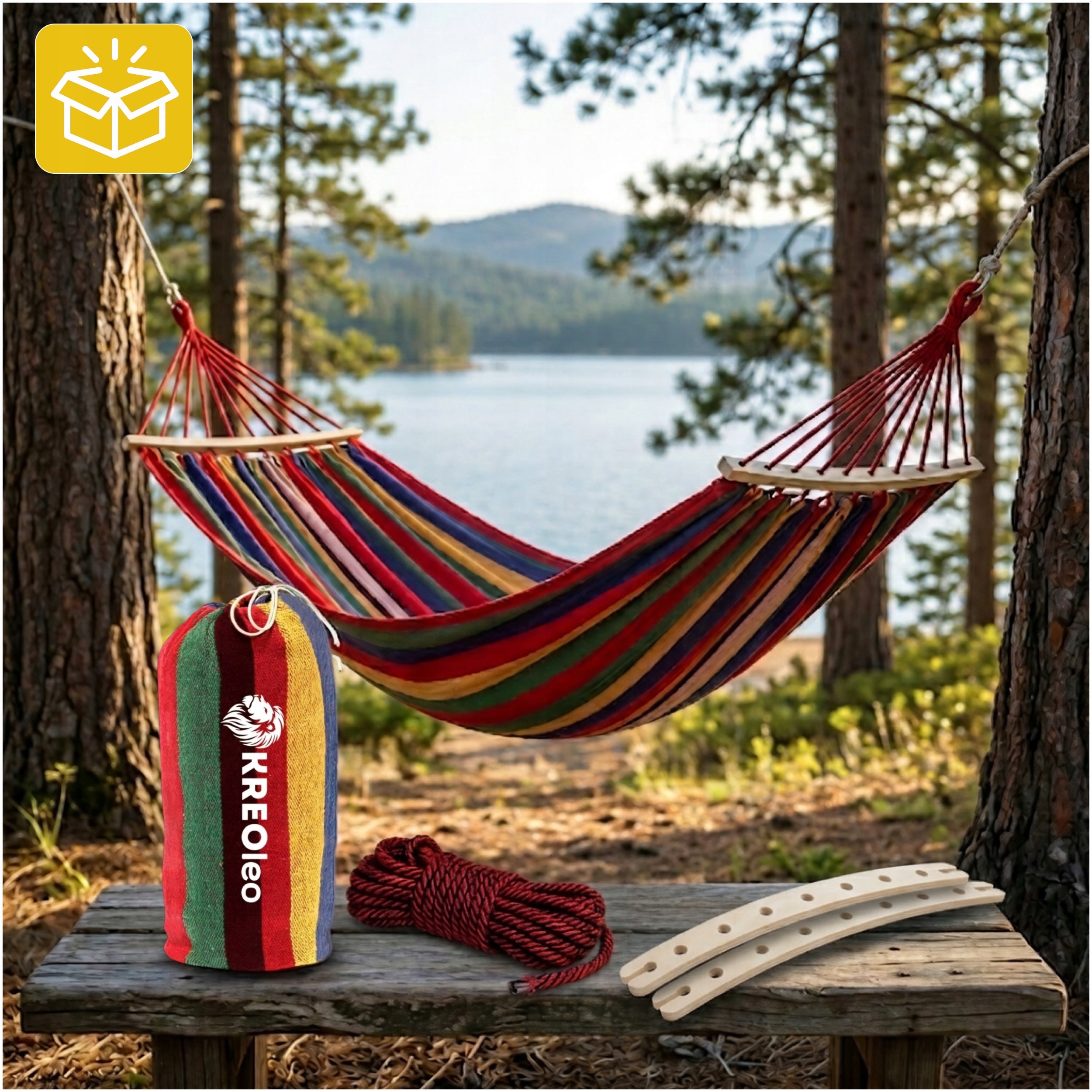 GARDEN HAMMOCK 2 PERSON SWING XXL REINFORCED STRONG HEADBAND LARGE + BAG Packaging status original