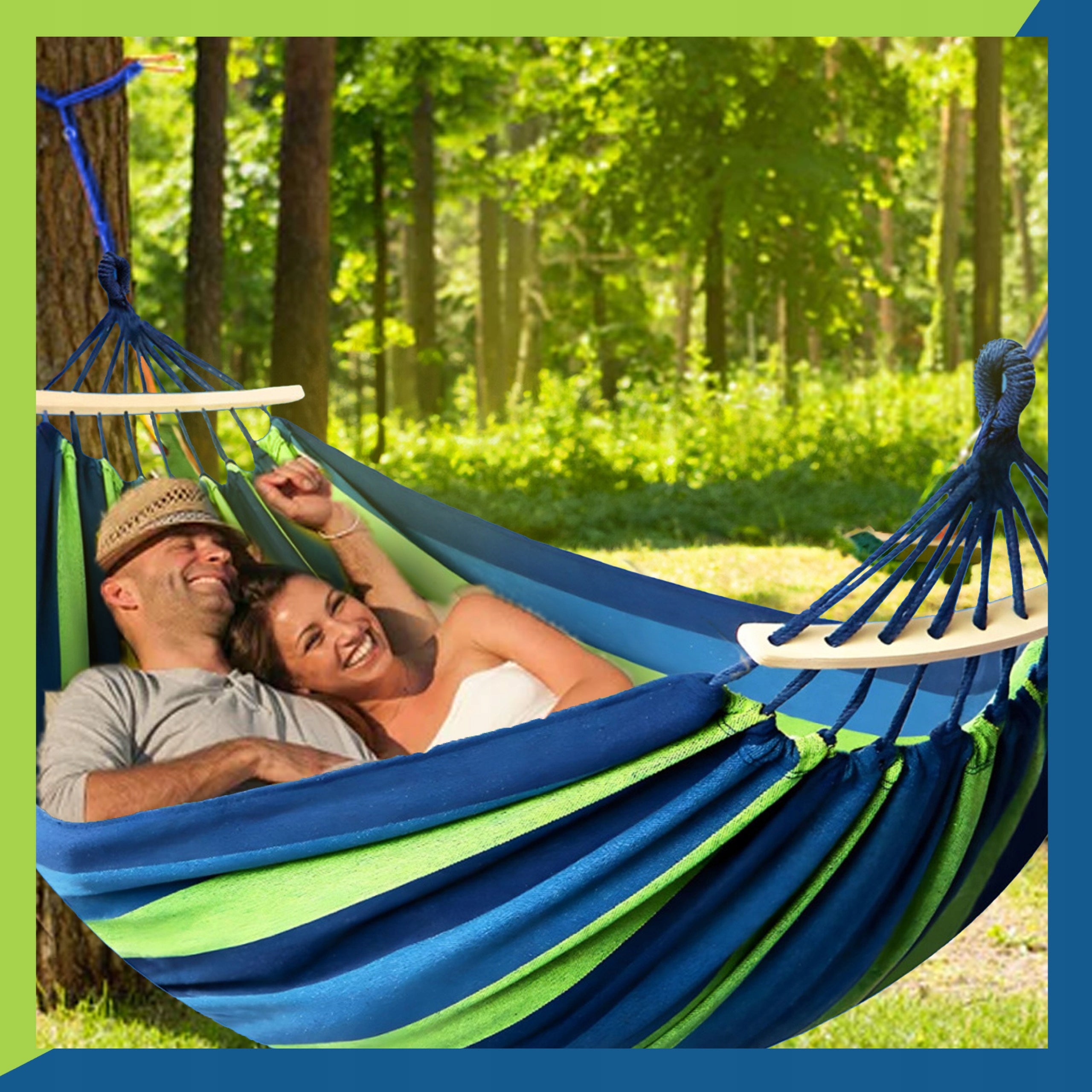 GARDEN HAMMOCK 2-PERSON XXL 260x150 HIKING WITH SWING BAR ARMCHAIR Packaging status original