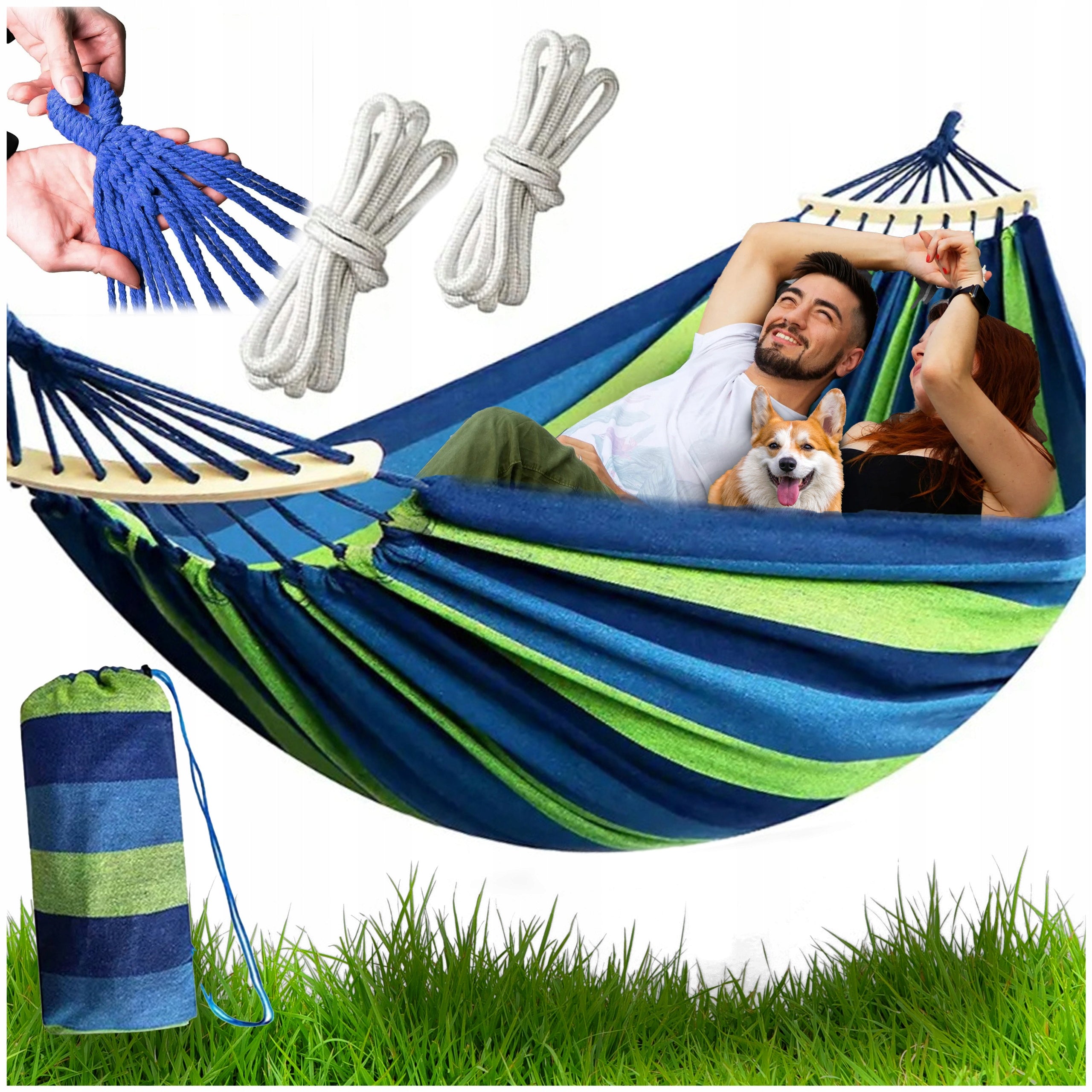 GARDEN HAMMOCK 2-PERSON XXL 260x150 HIKING WITH SWING BAR ARMCHAIR