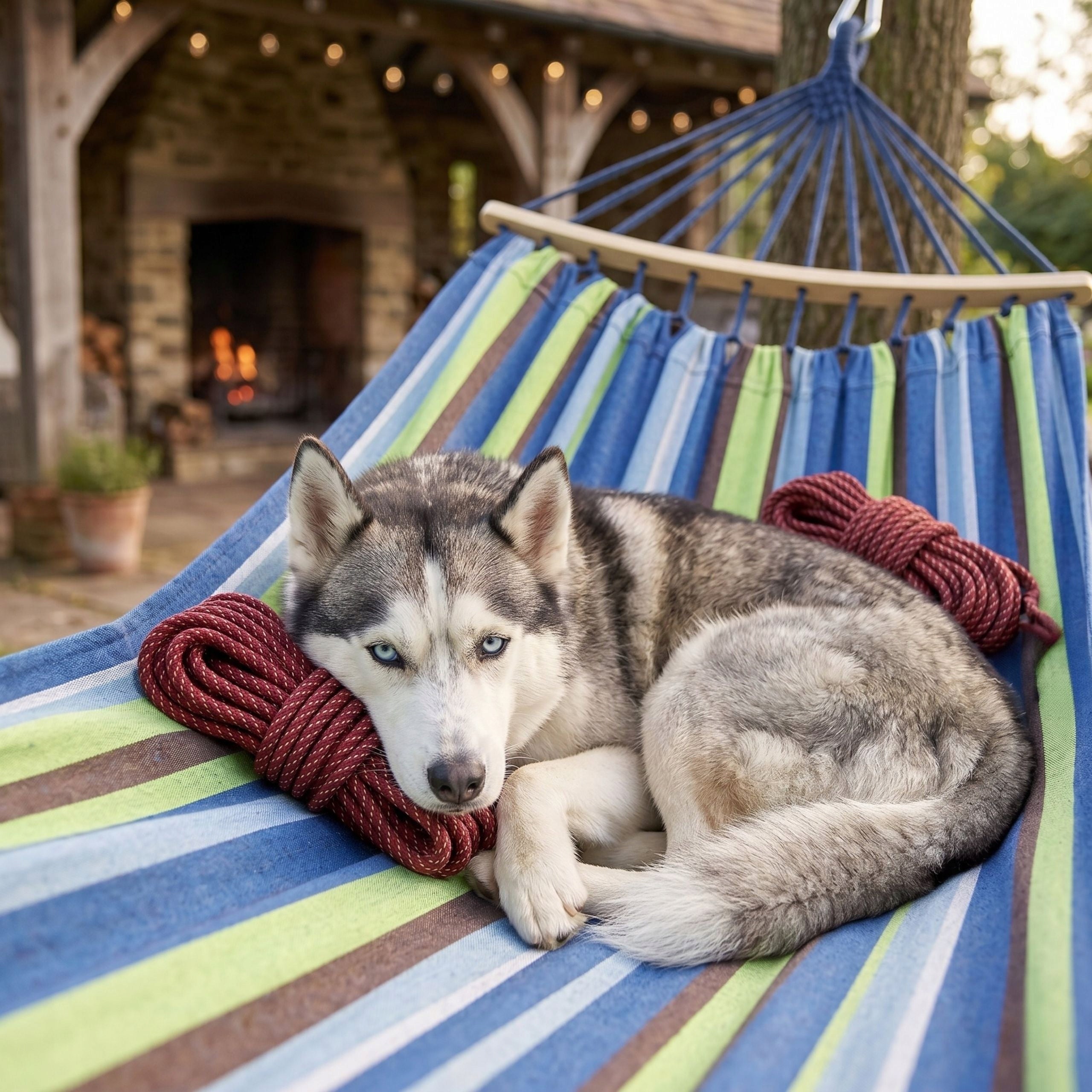 GARDEN HAMMOCK 2 SEATER SWING 270x155 STRONG REINFORCED HEADBAND + BAG Packaging status original
