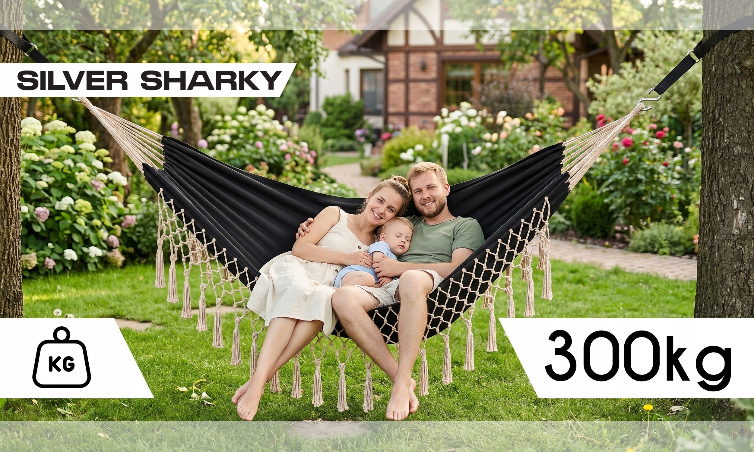 GARDEN HAMMOCK DOUBLE LARGE ROPE STRENGTHENING STRONG BOHO 300KG + BAG Manufacturer code HAMAK DWUOSOBOWY HUŚTAWKA 320X150CM DO OGRODU
