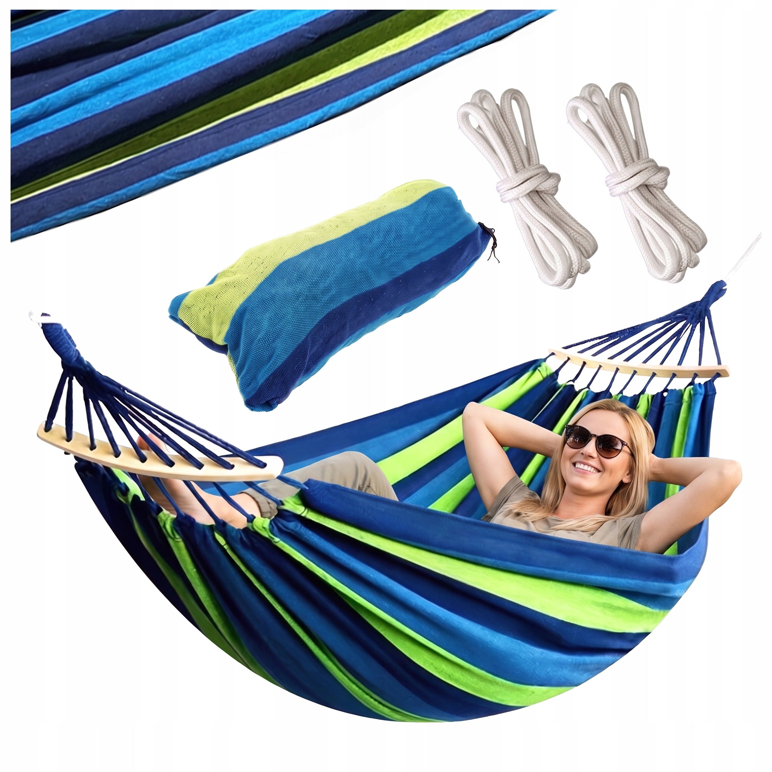 GARDEN HAMMOCK EDEN-MIX LARGE SOLID GREEN-BLUE