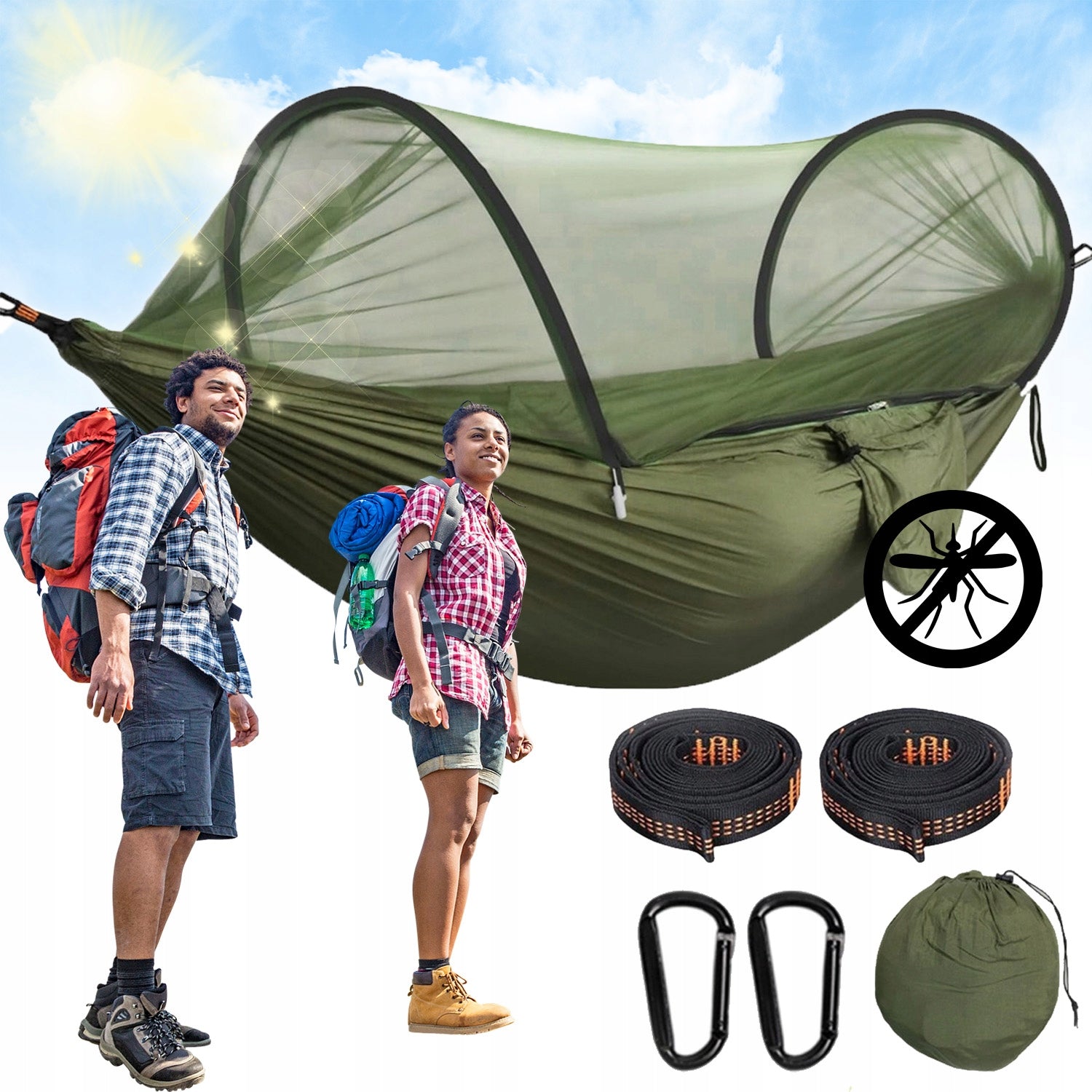 GARDEN HAMMOCK HIKING HAMMOCK TWO-PERSON CONVENIENT EASY INSTALLATION FOR CAMPING