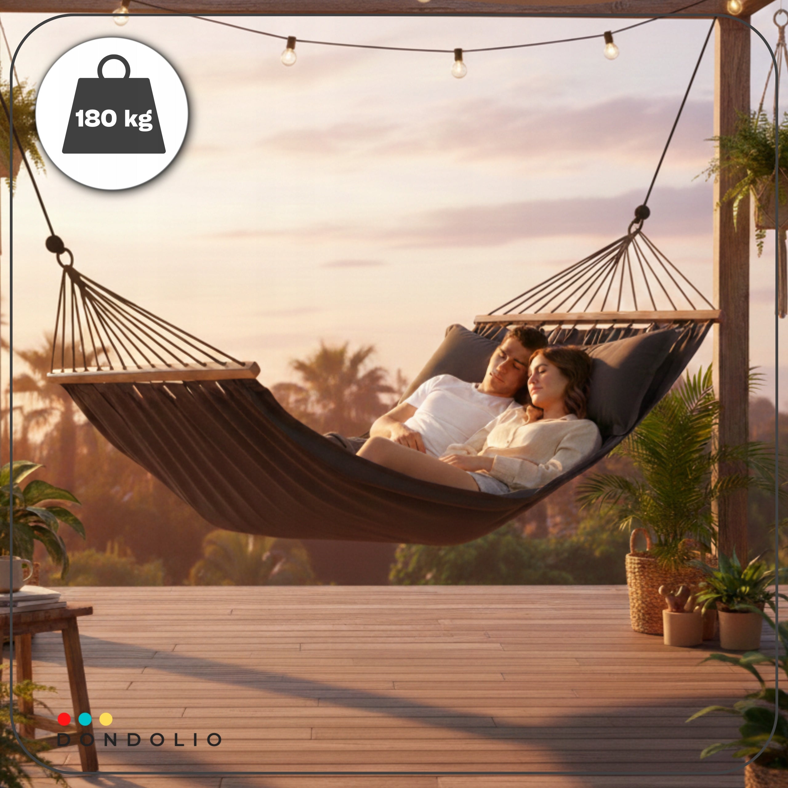 GARDEN HAMMOCK LARGE XXL DOUBLE DARK GREY HAMMOCK WITH BAR ANTHRACITE Packaging status original