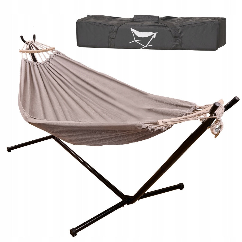 GARDEN HAMMOCK WITH FRAME METAL BAR 247cm to 100 kg + garden bag