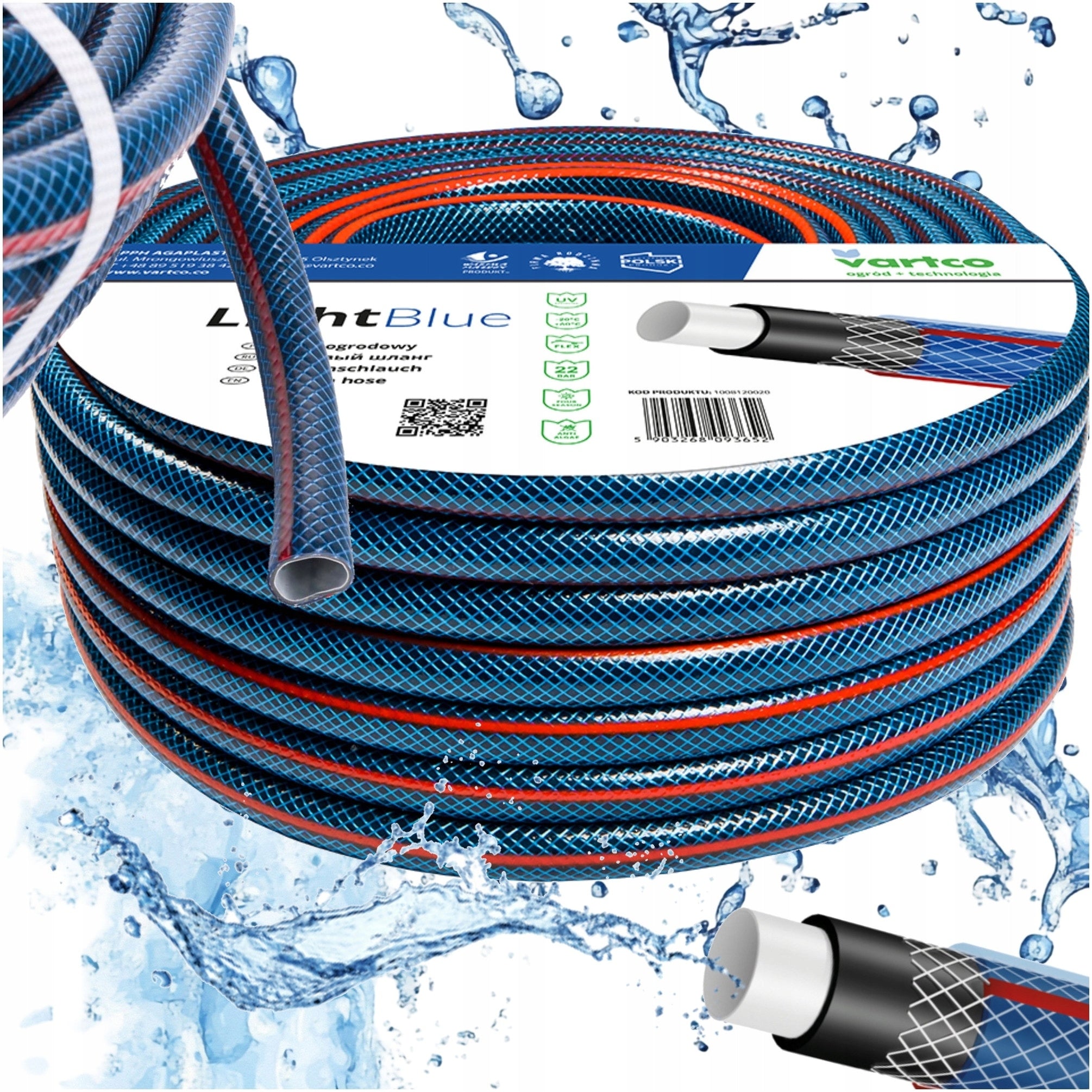 GARDEN HOSE 4 LAYERS 22bar 1" 1 INCH 30M VARTCO LIGHT BLUE POLISH PRODUCT Manufacturer code VARTCO_1008100030