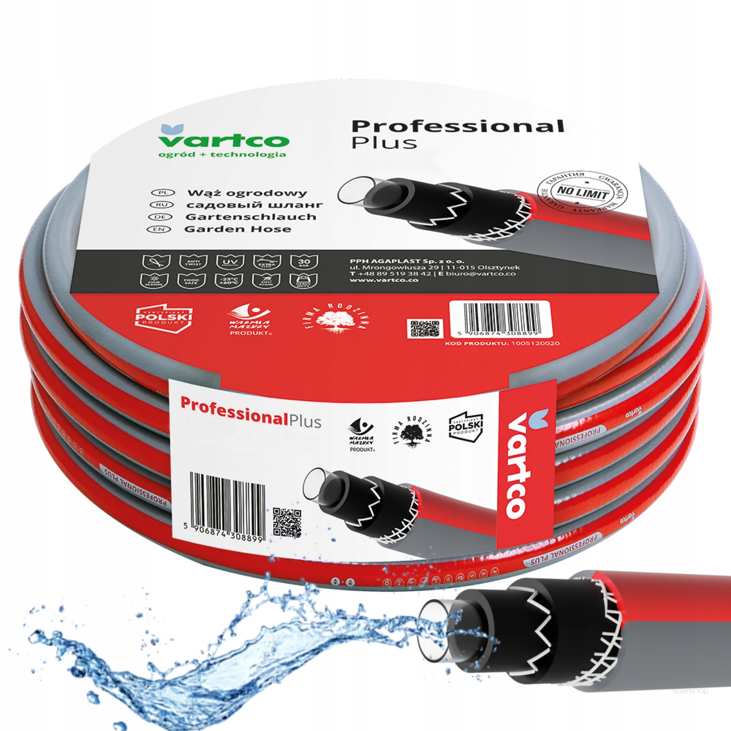 GARDEN HOSE FOR WATER 6-LAYER WATERING 30BAR 1/2" 100M POLISH PRODUCT Manufacturer code AGA_1005120100
