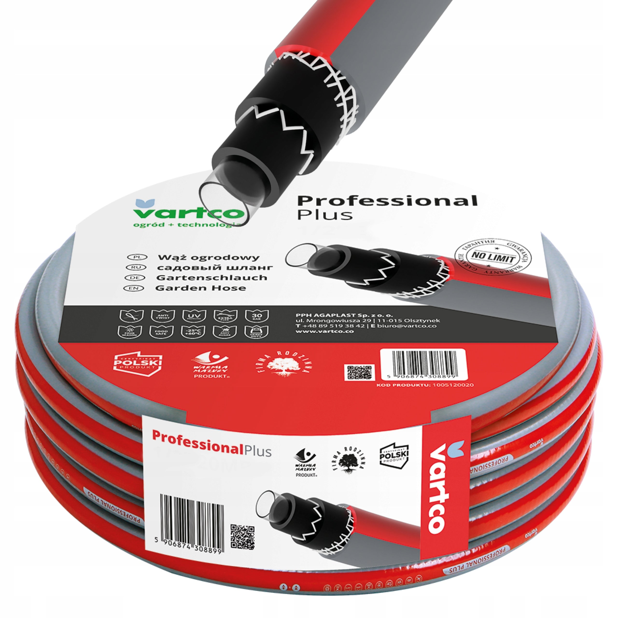 GARDEN HOSE REINFORCED 6 LAYER VARTCO 30bar 1" 1INCH 50M POLISH PRODUCT