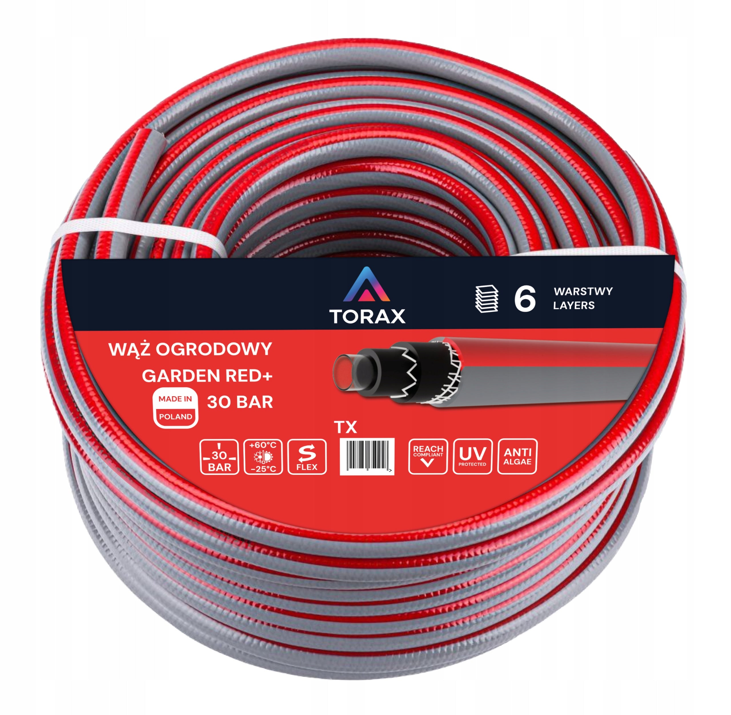 GARDEN HOSE REINFORCED 6-PLY 30BAR 3/4'' 30M GARDEN RED POLISH PRODUCT Packaging status original