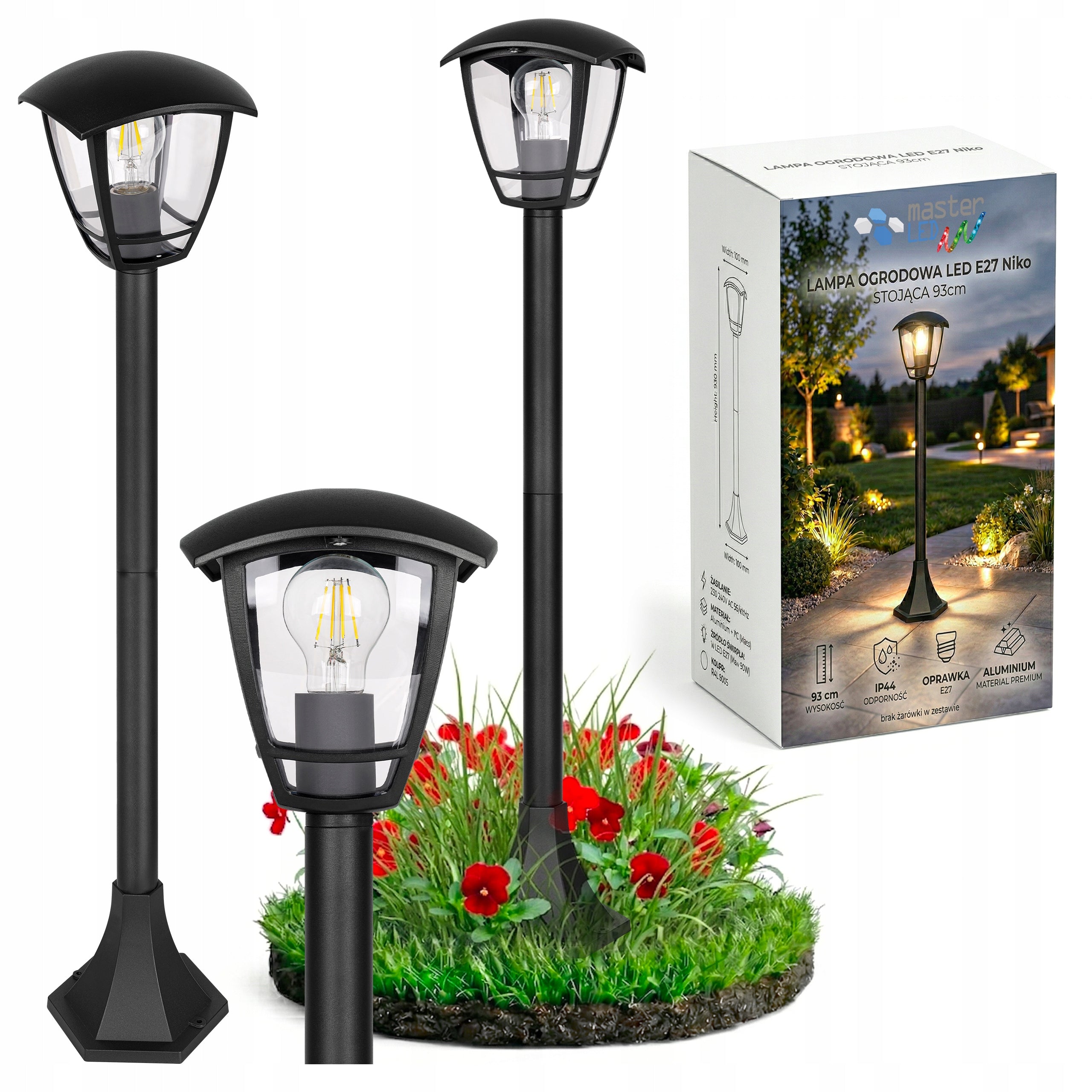 GARDEN LAMP POST Masterled Niko Lantern Black 93 cm E27 IP44 4x Packaging status original