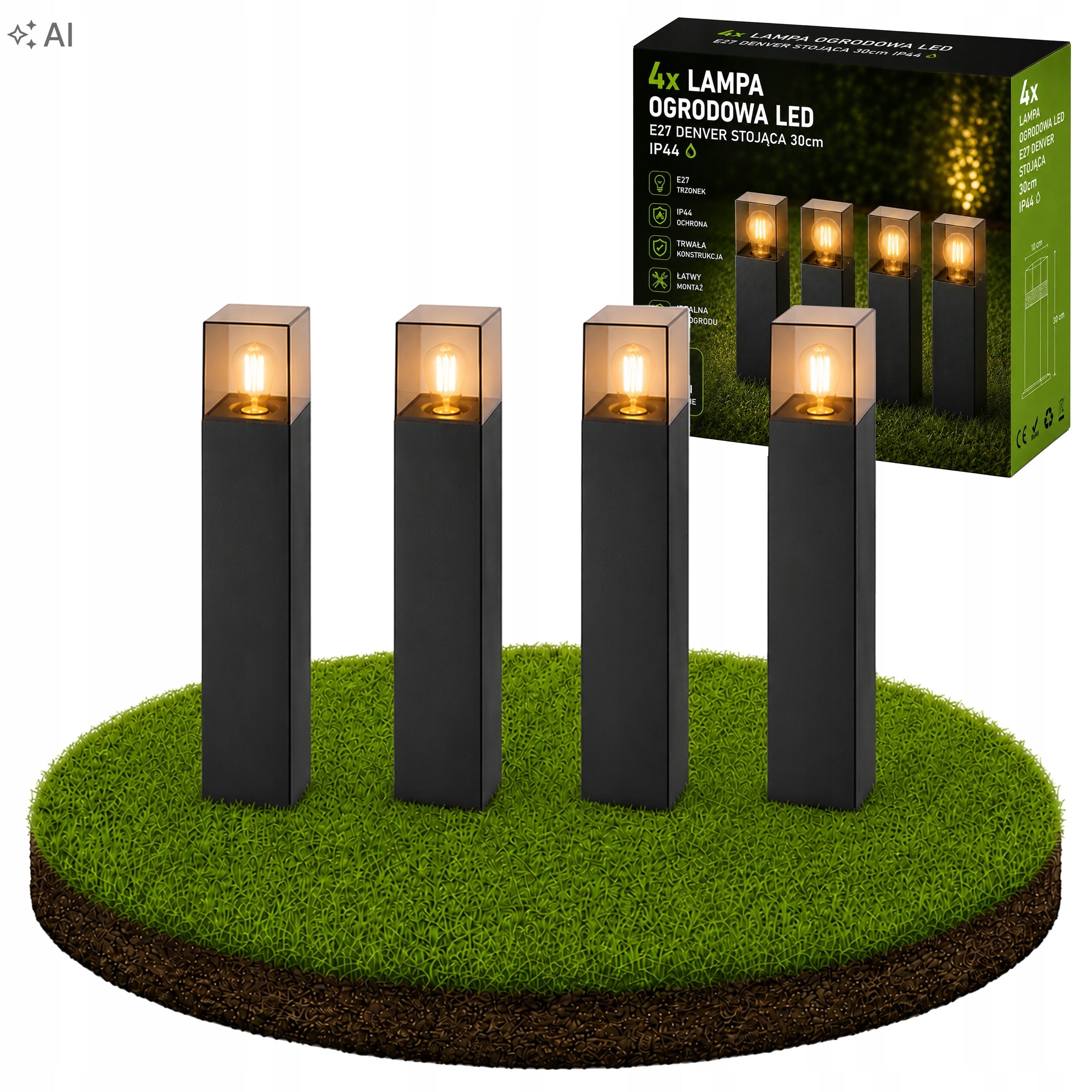 GARDEN LAMP STANDING Masterled Denver Post 30 cm Black E27 IP44 4x