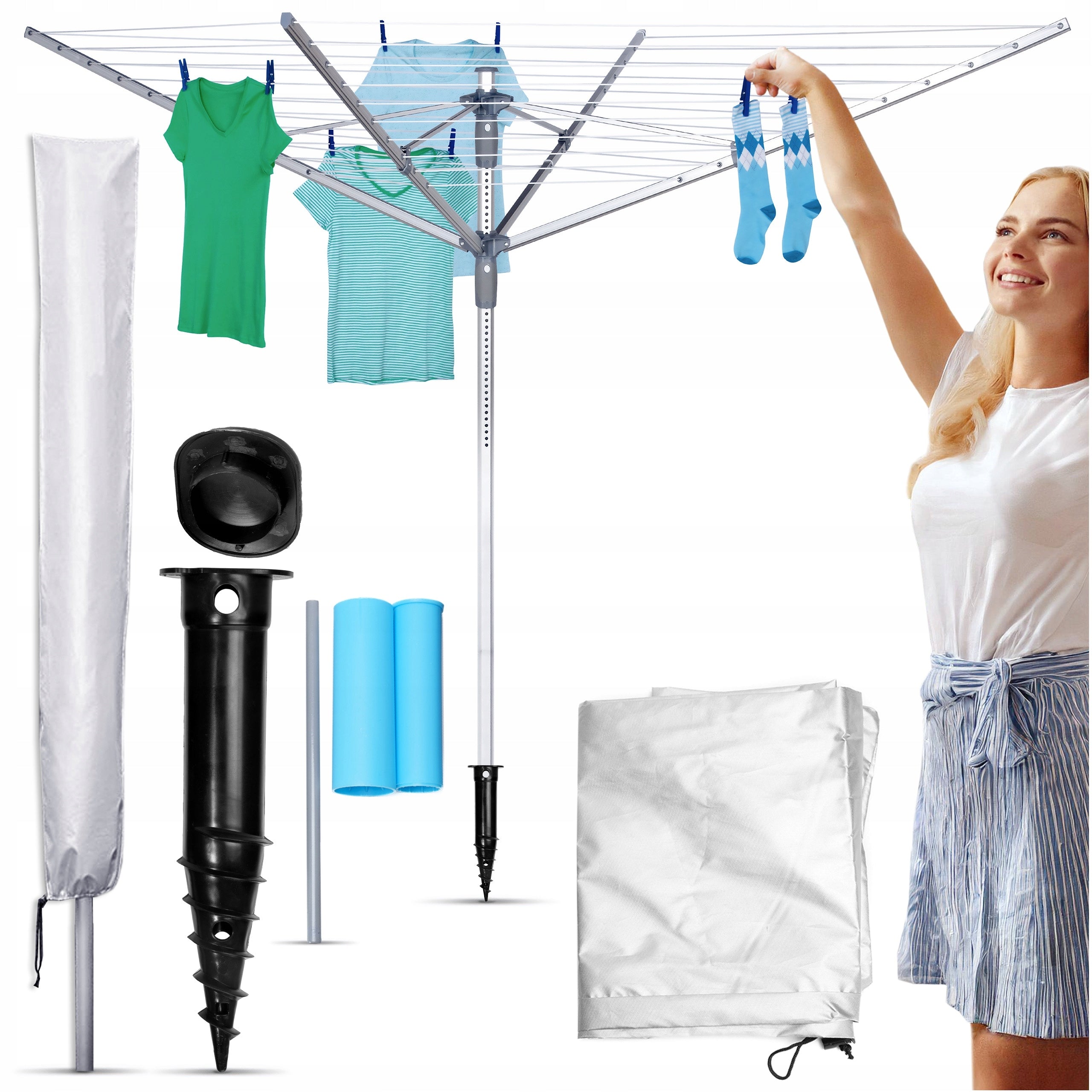 GARDEN LAUNDRY DRYER WITH COVER, LARGE ROTATABLE 360 180cm 60M