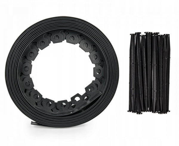 GARDEN LAWN EDGING 10 M X 5 CM BLACK + EASY BORDER ANCHORS BRADAS EAN (GTIN) 5907544444725