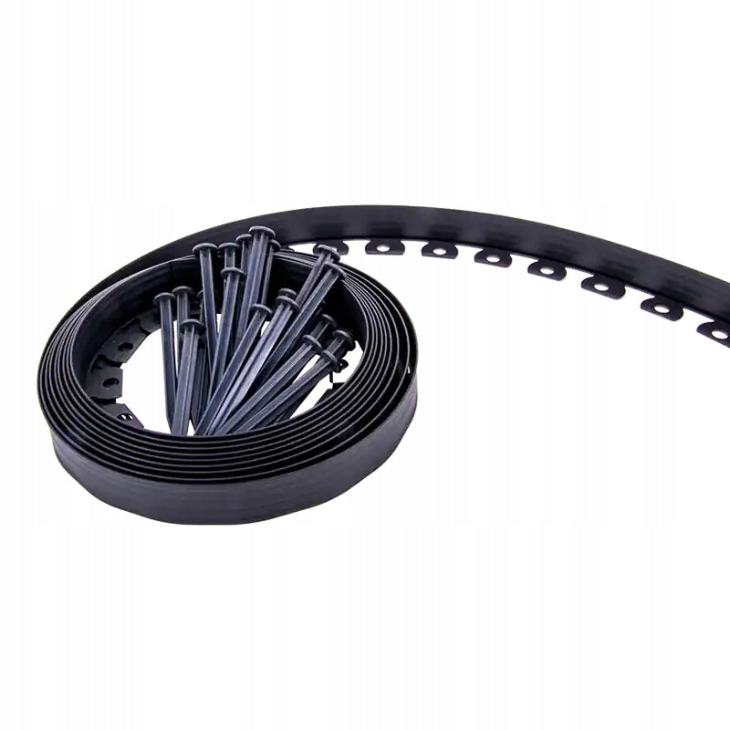 GARDEN LAWN EDGING 10 M X 5 CM BLACK + EASY BORDER ANCHORS BRADAS Manufacturer code OBEB5010SET
