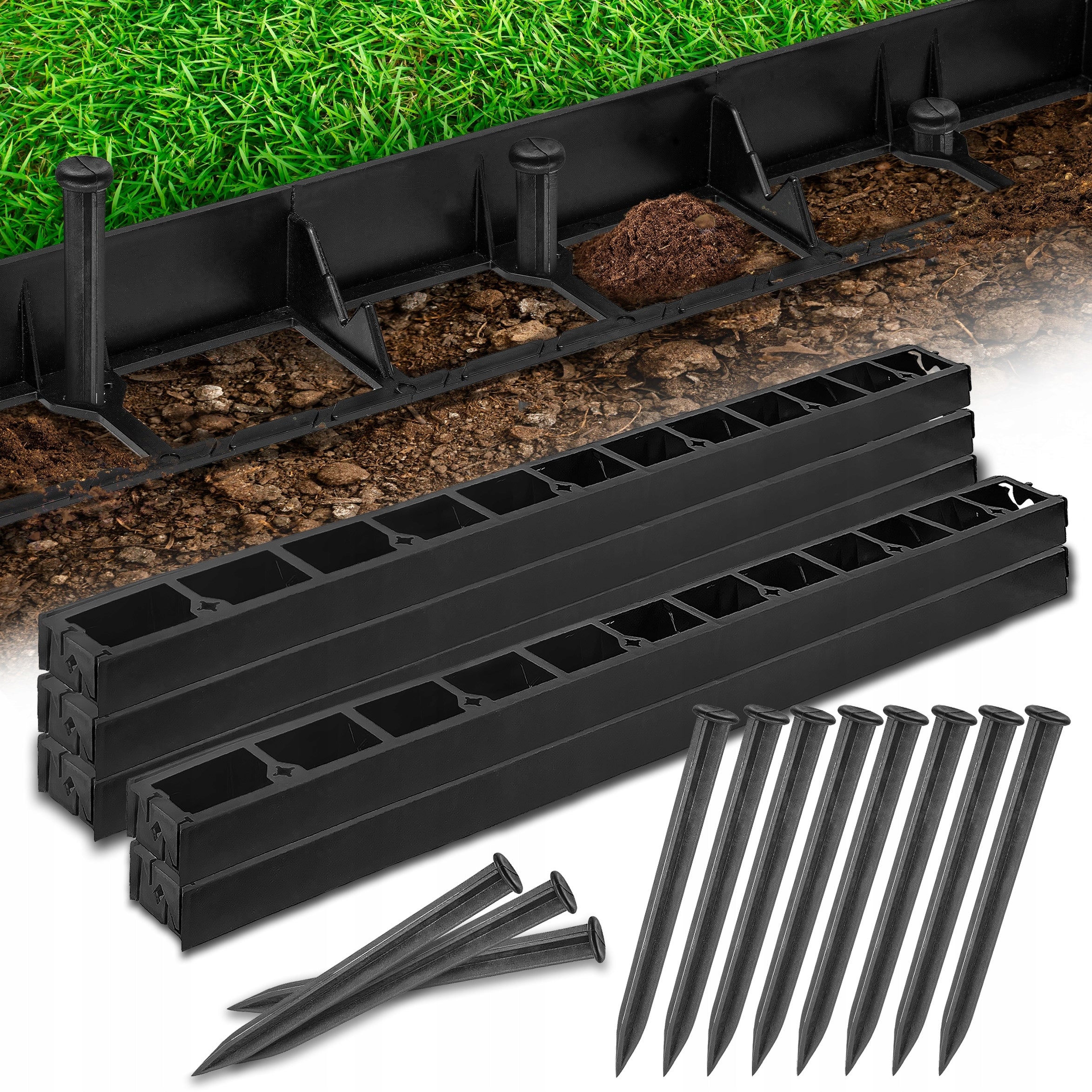 GARDEN LAWN EDGING 10m+ ANCHORS 30pcs H45