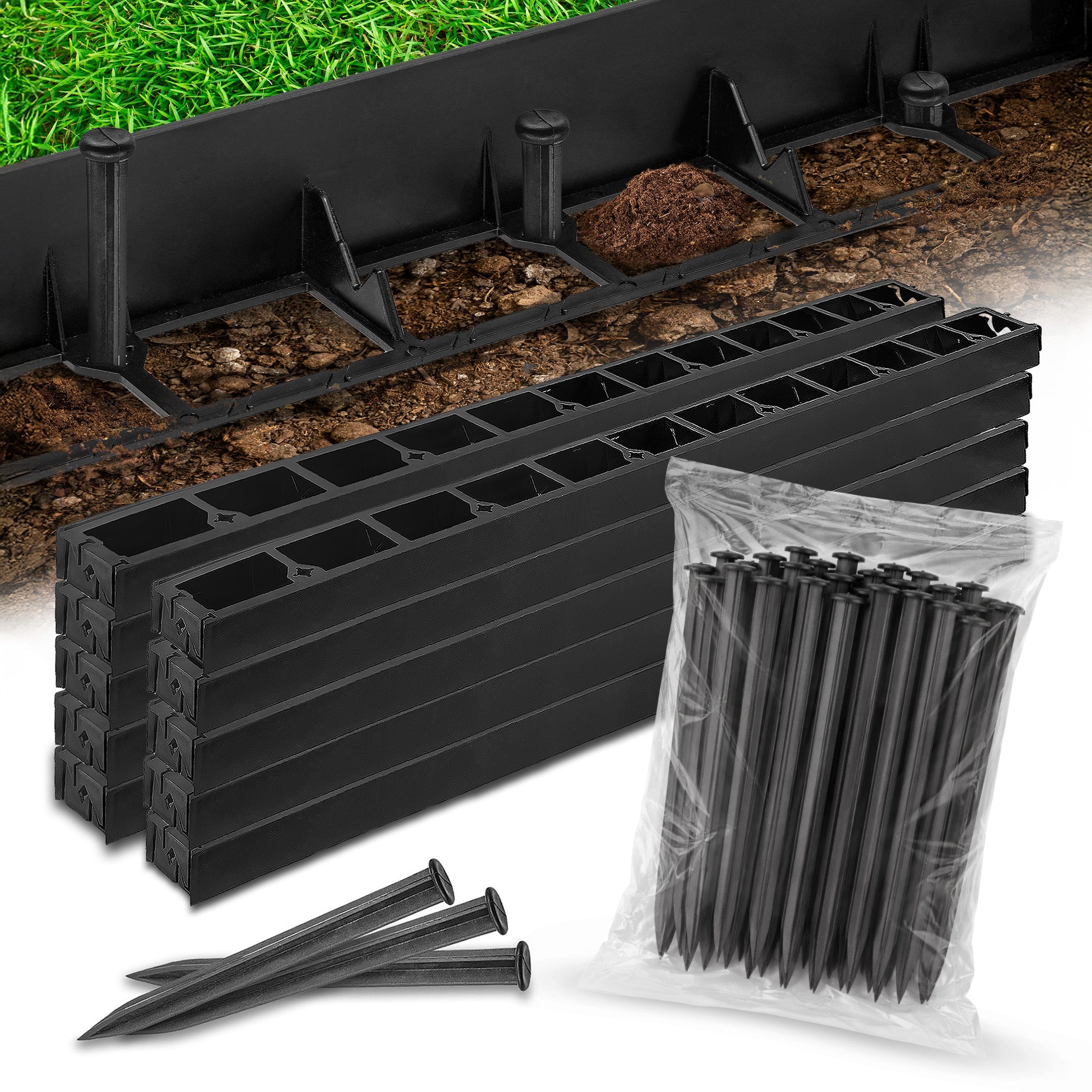 GARDEN LAWN EDGING 20m+ ANCHORS 60pcs H45