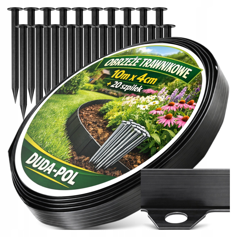 GARDEN LAWN EDGING H4 cm High Flexible 10 m + 20 HDPE Anchors