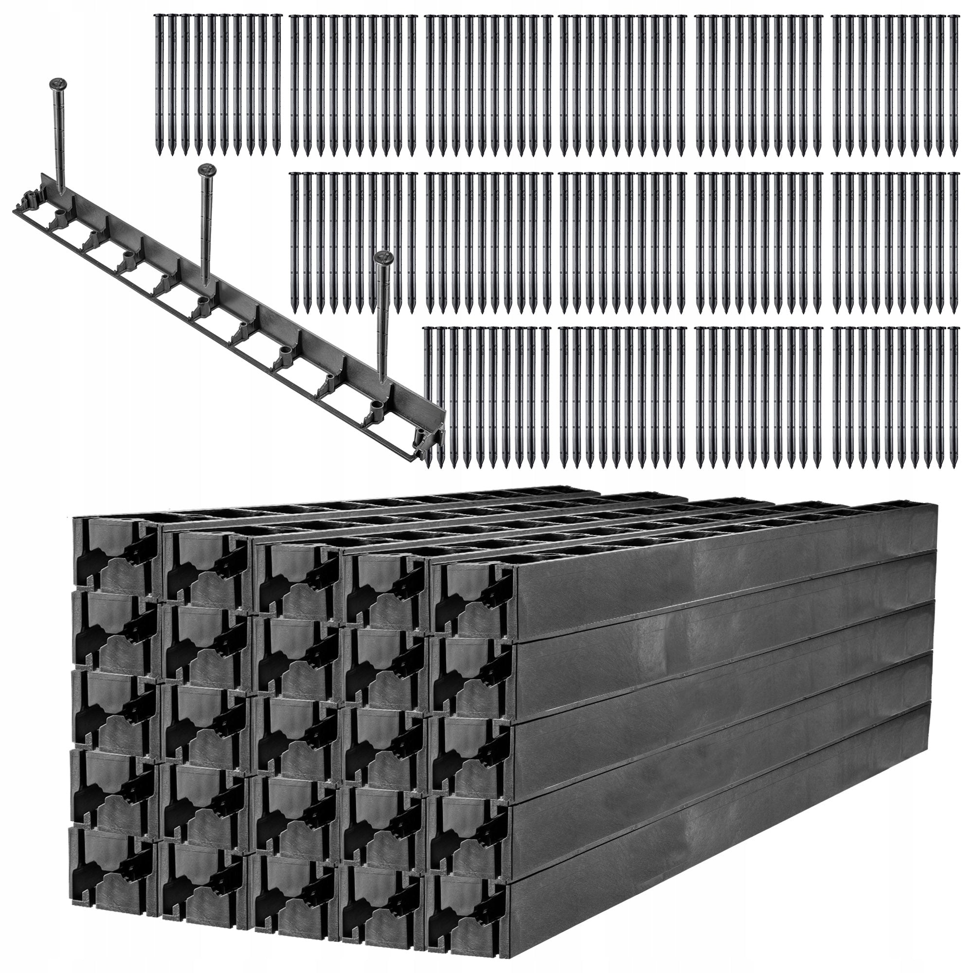 GARDEN LAWN EDGING PLASTIC 5,8cm 50mb + 150 ANCHORS SET BLACK