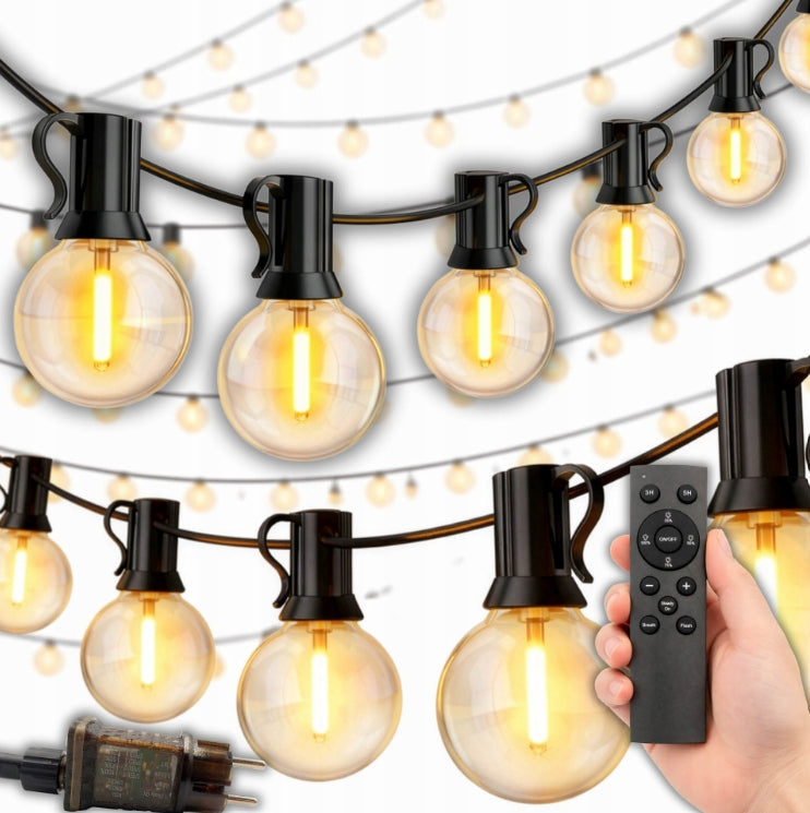GARDEN LIGHT GARLAND 15m 15 LED Garden Lights 230v With Remote Control