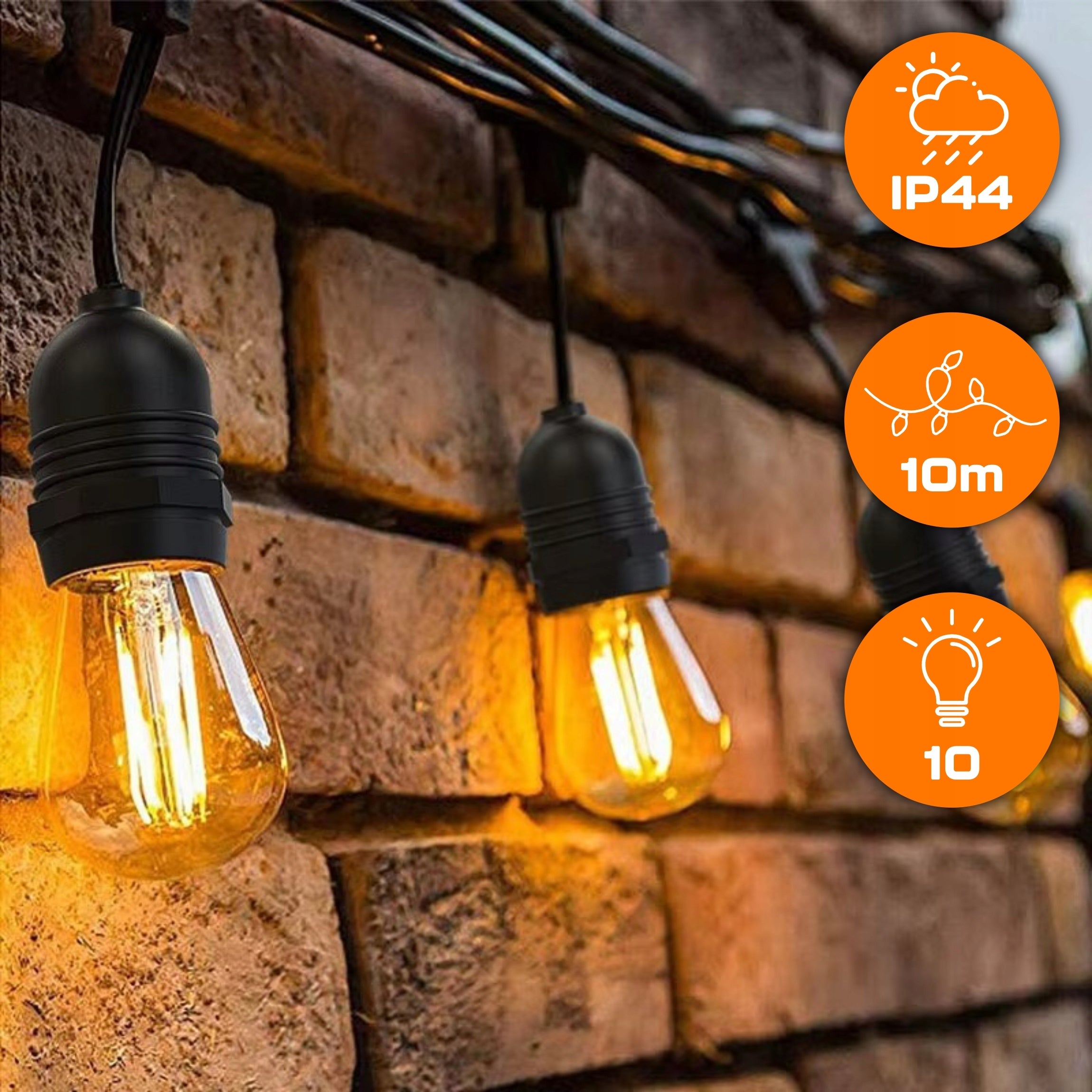 GARDEN LIGHT GARLAND Outdoor 10M Bulbs 10+1 LED Lights Up to 60m Manufacturer code Lampki ogrodowe 10m - E27 11x LED
