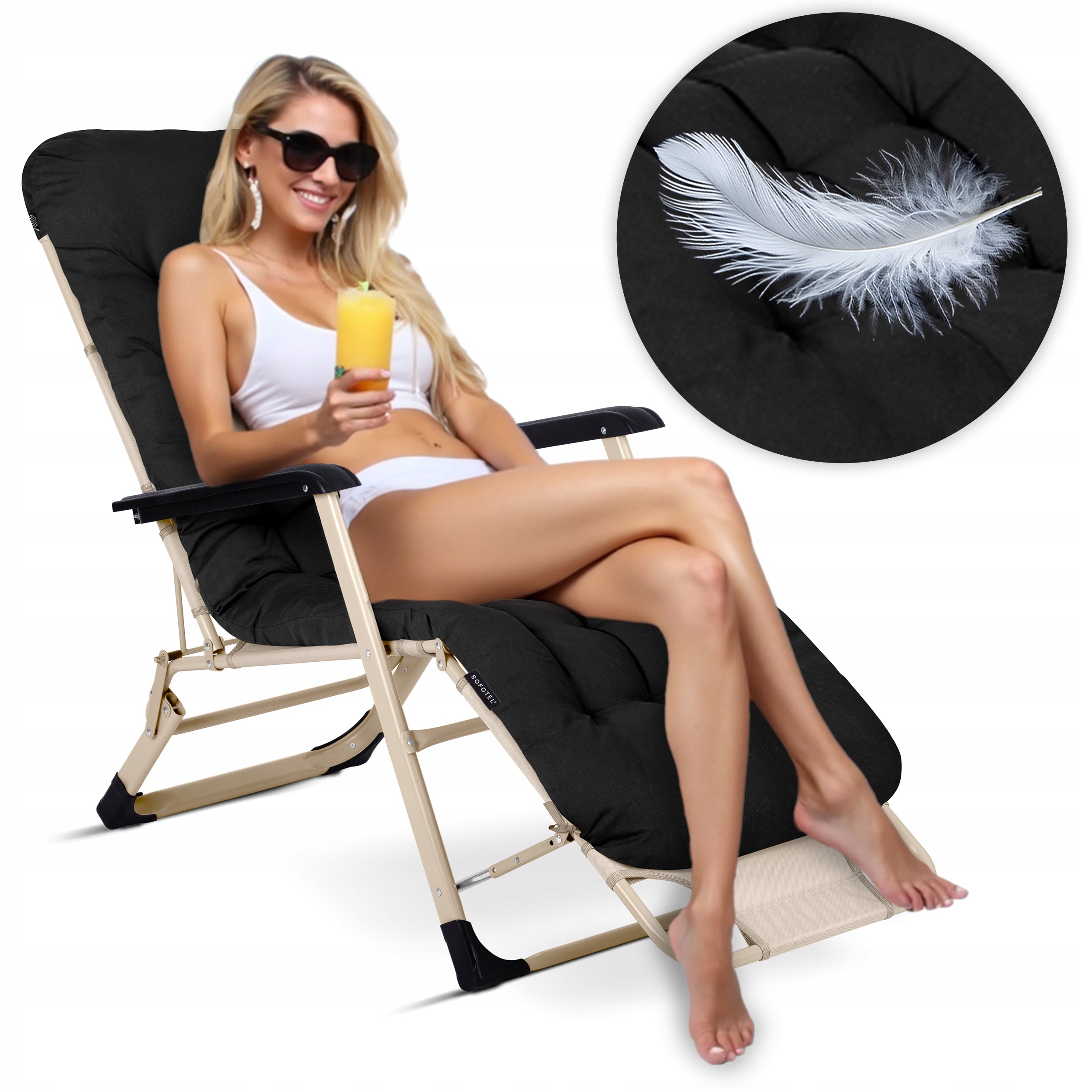 GARDEN LOUNGER BEACH CHAIR FOLDING CHAIR FOR GARDEN TERRACE 2 PCS Color black
