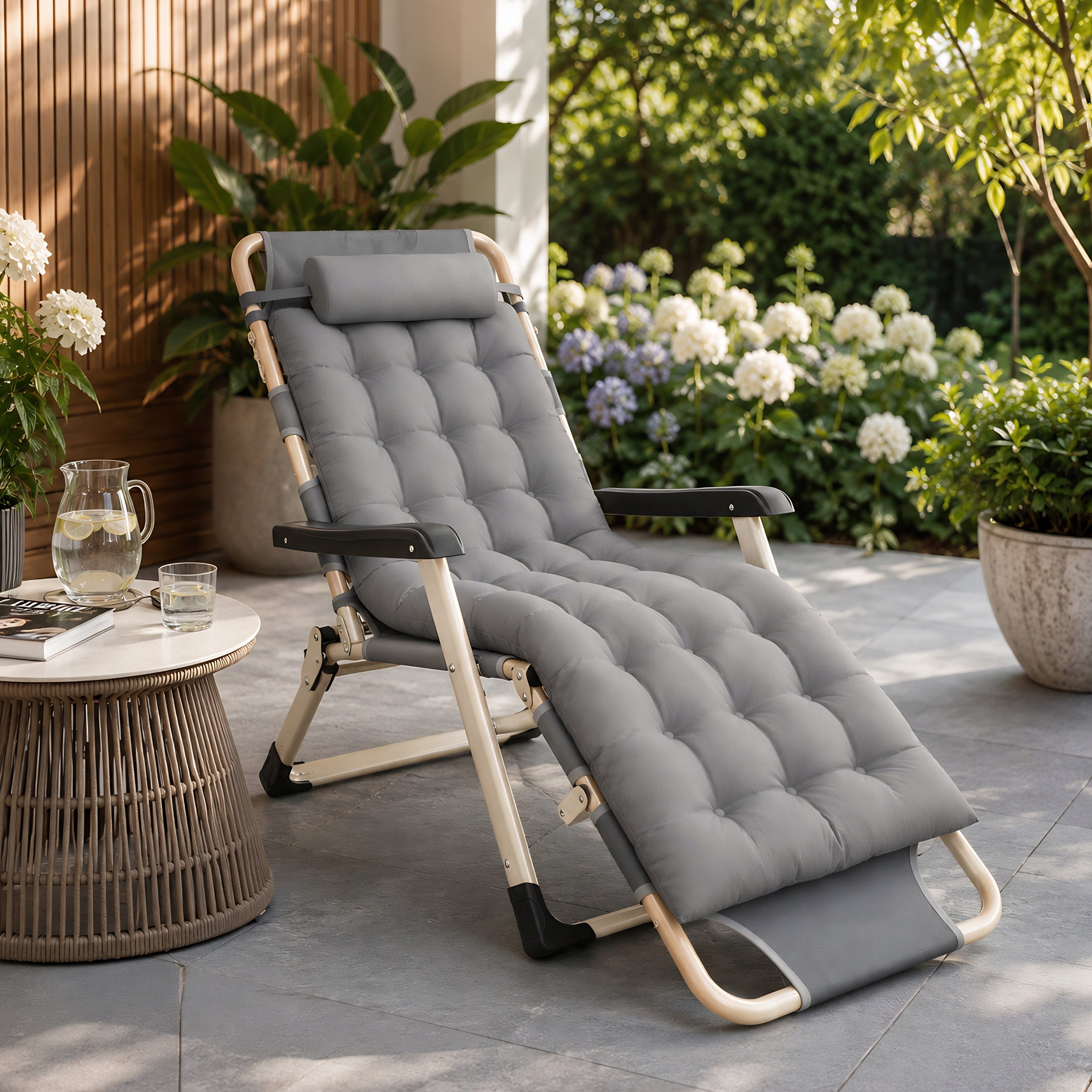 GARDEN LOUNGER BEACH CHAIR FOLDING COMFORTABLE CHAIR WITH CUSHION FOR TERRACE Brand no brand