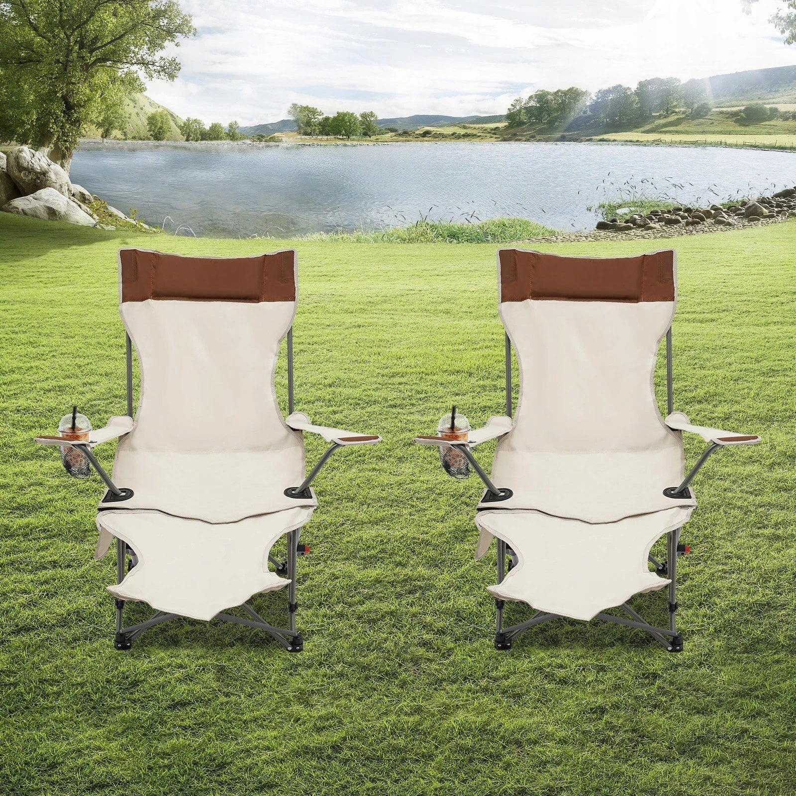 GARDEN LOUNGER BEACH FOLDING COVER BEIGE ARMCHAIR FOOTREST Kind sunbed