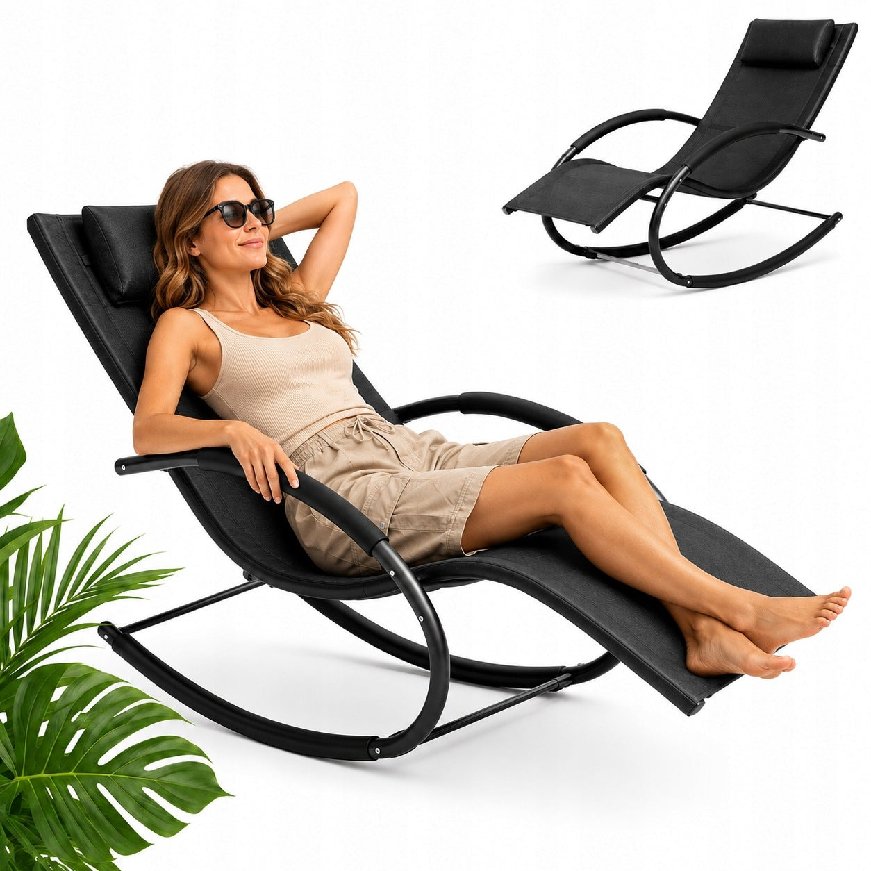 GARDEN LOUNGER COUCH ZERO GRAVITY Rocking Chair Headrest BLACK W