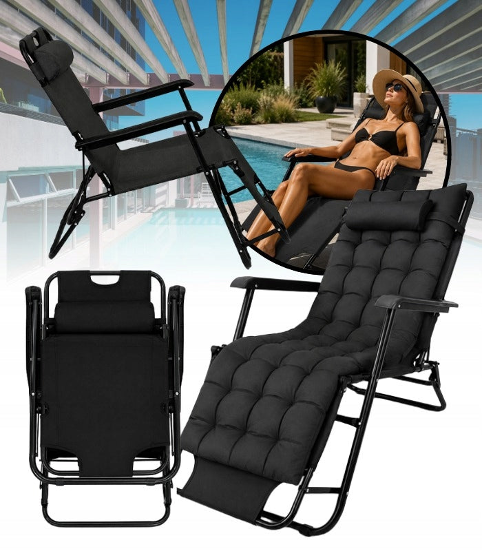 GARDEN LOUNGER FOLDING 155 CM ARMCHAIR GARDEN CHAIR + MATTRESS CUSHION