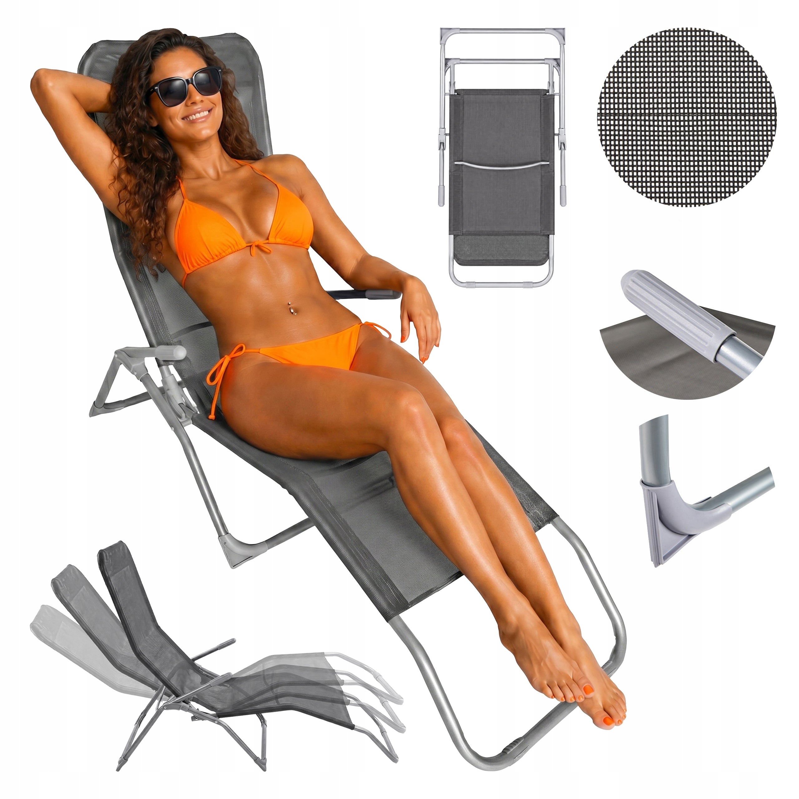 GARDEN LOUNGER FOLDING BEACH CHAIR ADJUSTABLE GRAVITY STRONG COUCH