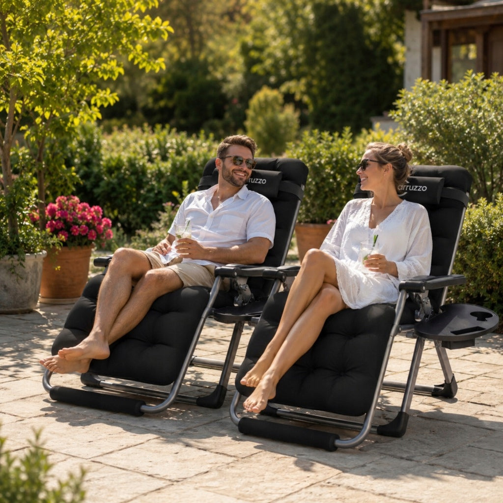 GARDEN LOUNGER FOLDING CHAIR BEACH RECLINER CHAIR WITH PILLOW LARGE Brand Carruzzo