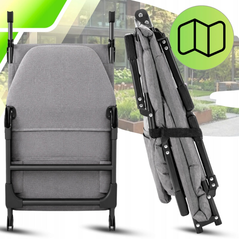 GARDEN LOUNGER FOLDING COUCH ADJUSTABLE TOURIST BEACH GREY Brand Bakalu