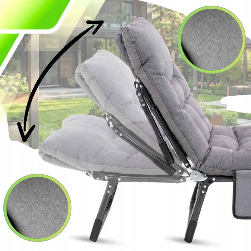 GARDEN LOUNGER FOLDING COUCH ADJUSTABLE TOURIST BEACH GREY Kind sunbed