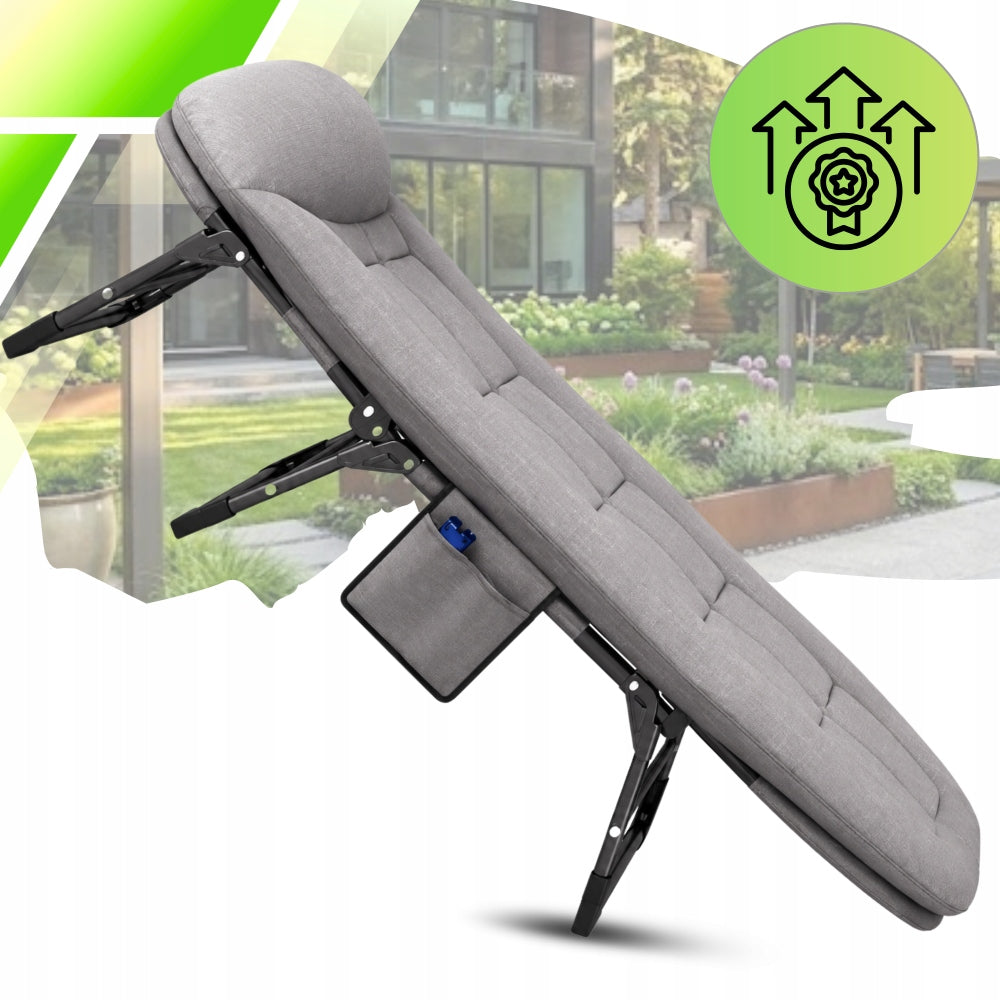 GARDEN LOUNGER FOLDING COUCH ADJUSTABLE TOURIST BEACH GREY Manufacturer code leżak ogrodowy campingowy