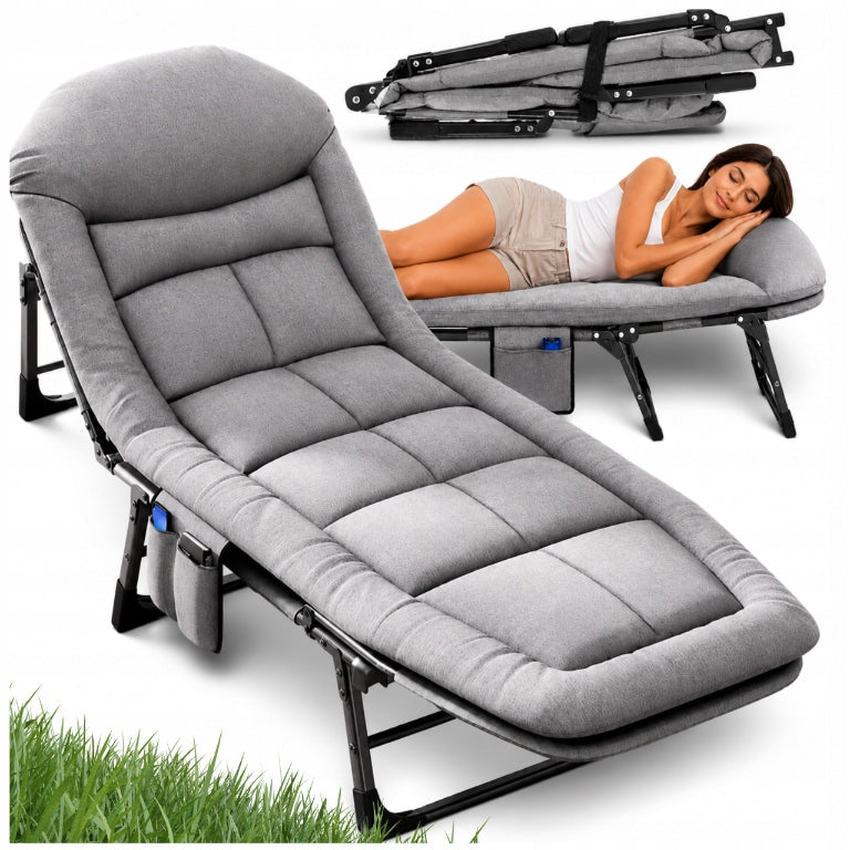 GARDEN LOUNGER FOLDING COUCH ADJUSTABLE TOURIST BEACH GREY