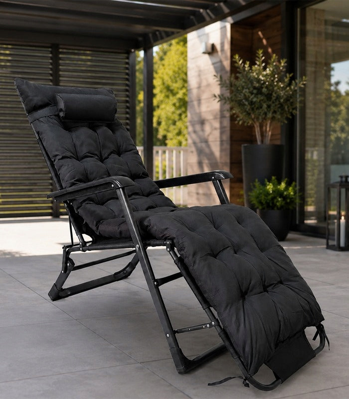 GARDEN LOUNGER FOLDING COUCH Folding Terrace Plot Black 180 CM Brand IDEAL