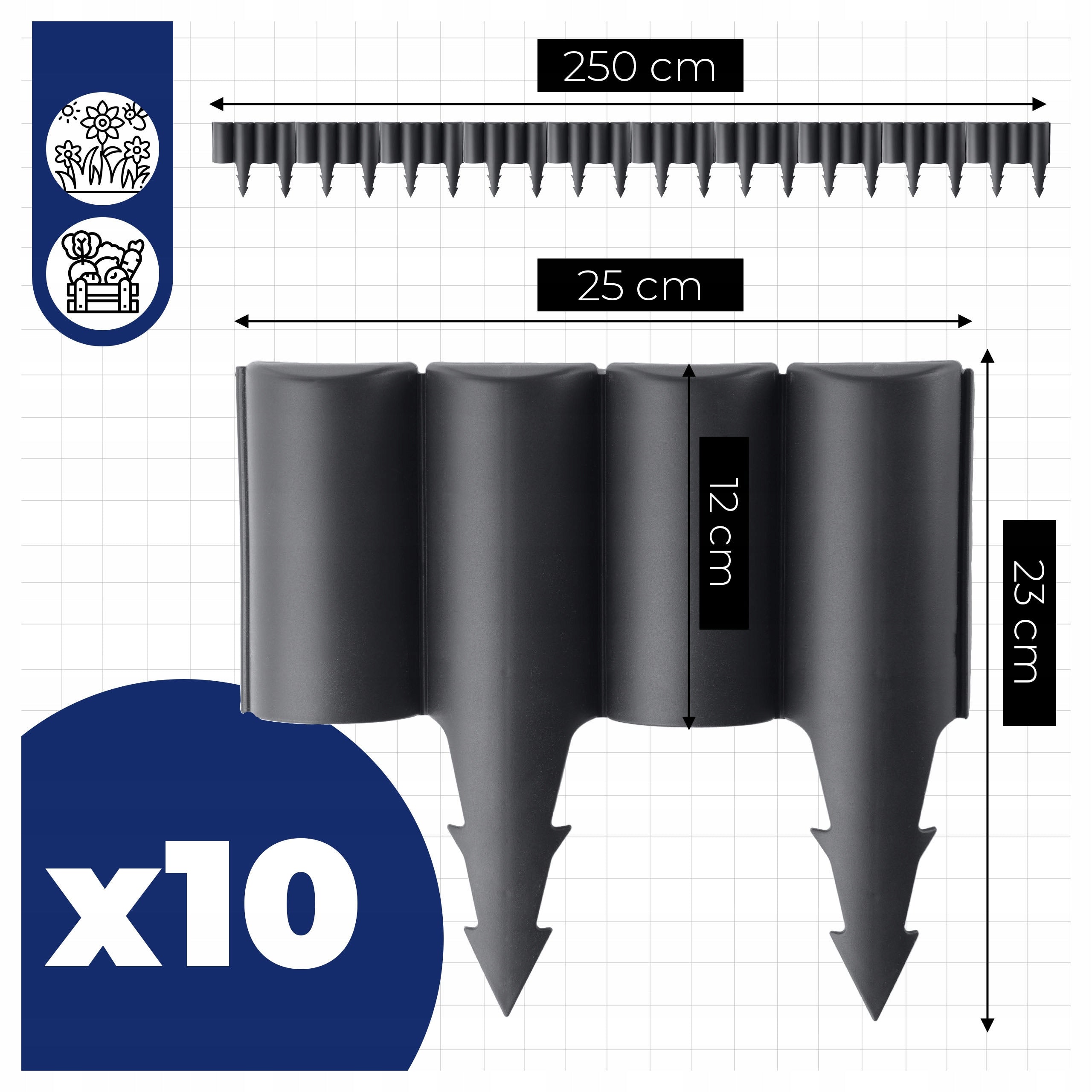 GARDEN PALISADE FENCE PLASTIC ANTHRACITE 2,5M DURABLE BORDER EDGING Packaging status original