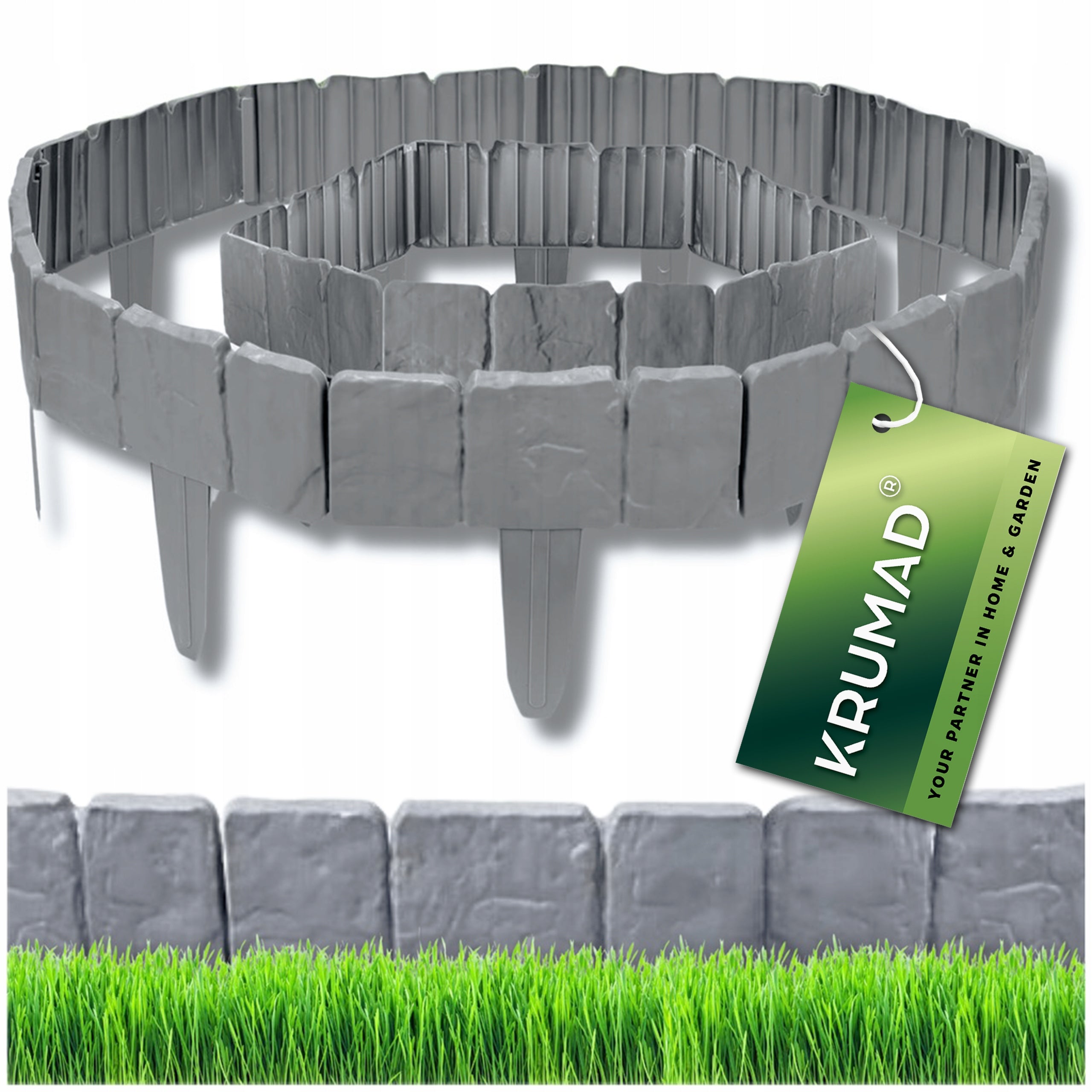 GARDEN PALISADE LAWN EDGING 250 x 23 cm GREY STONE FENCE