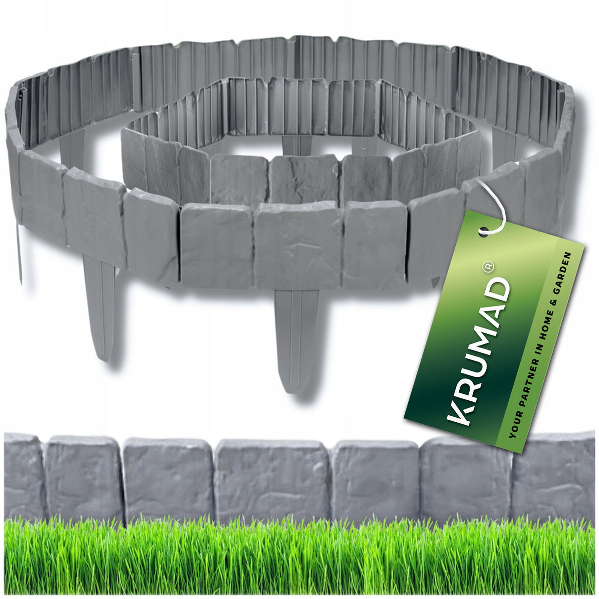 GARDEN PALISADE LAWN EDGING 500CM GREY STONE FENCE STRONG Packaging status original