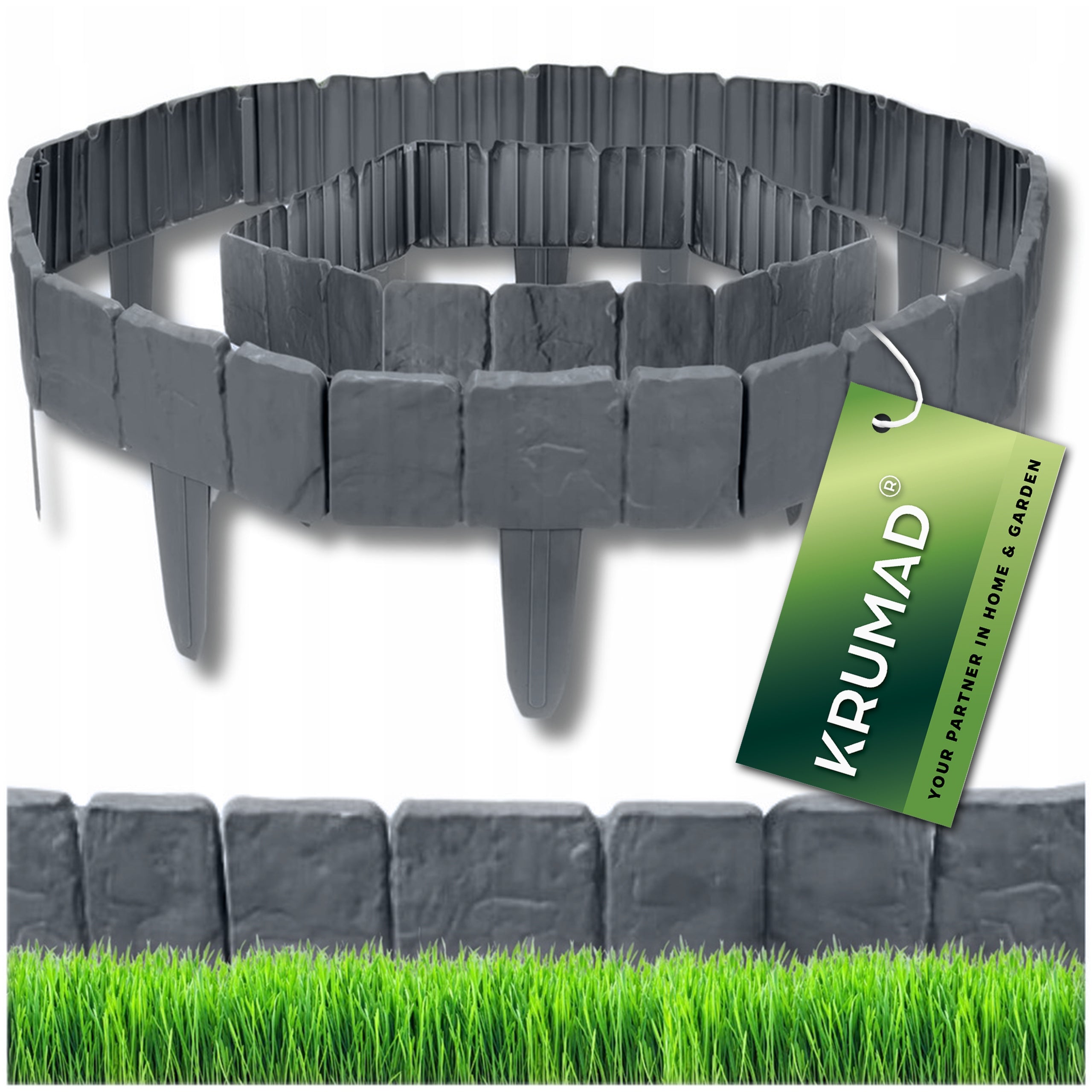 GARDEN PALISADE LAWN EDGING ANTHRACITE STONE 250 x 23cm SET x2 Packaging status original