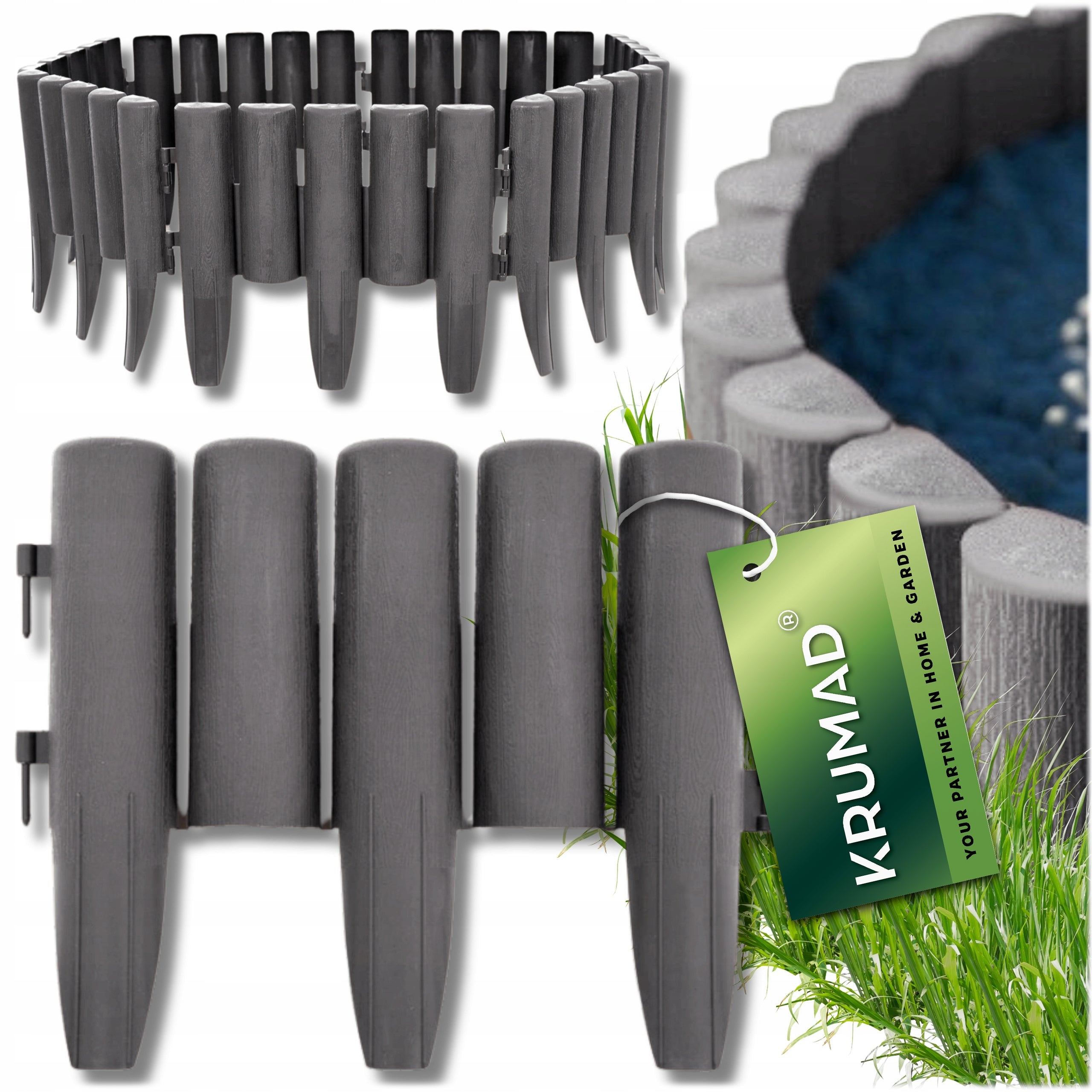 GARDEN PALISADE LAWN EDGING GARDEN PLASTIC GRAPHITE 280cm