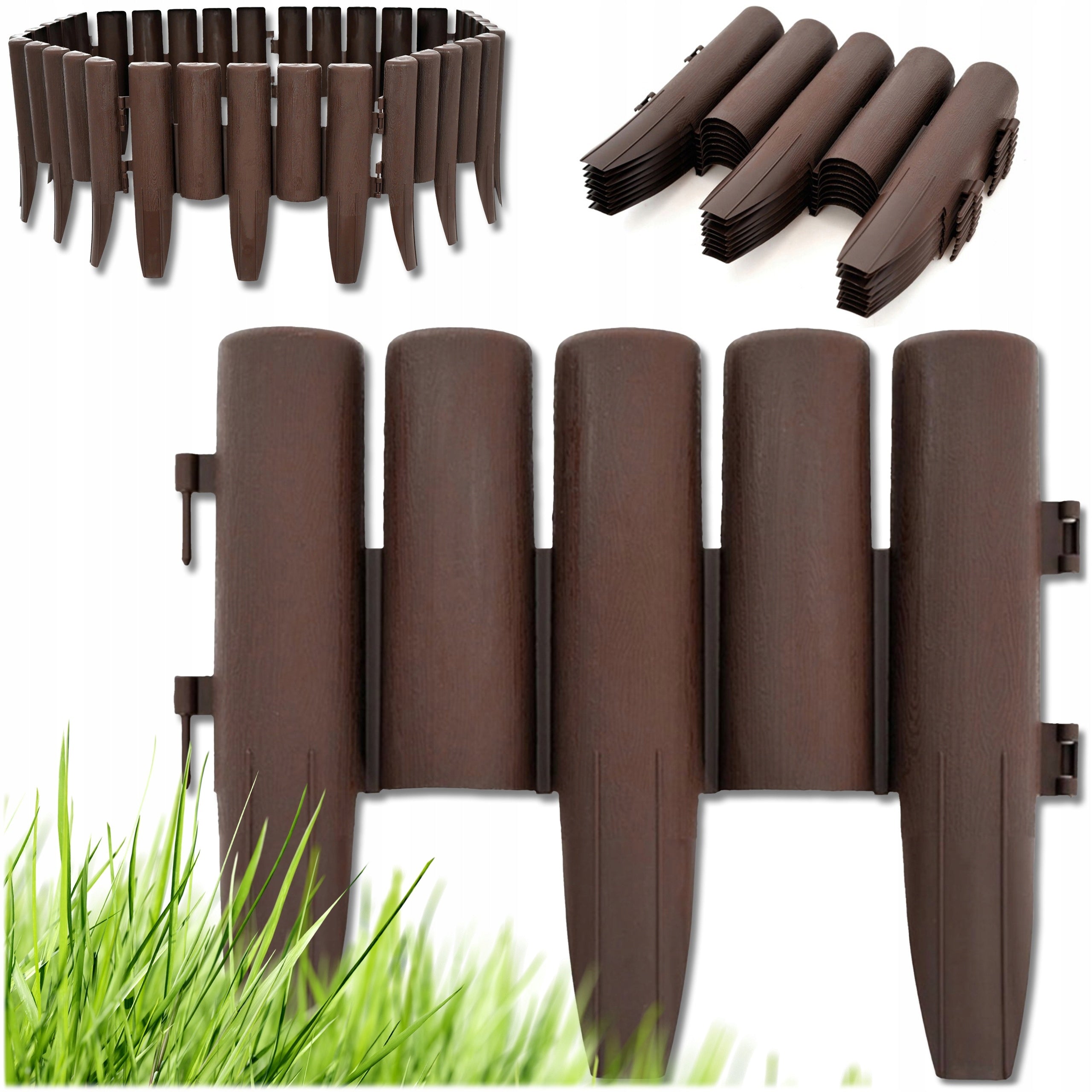 GARDEN PALISADE LAWN EDGING PLASTIC 280x24 CM BROWN