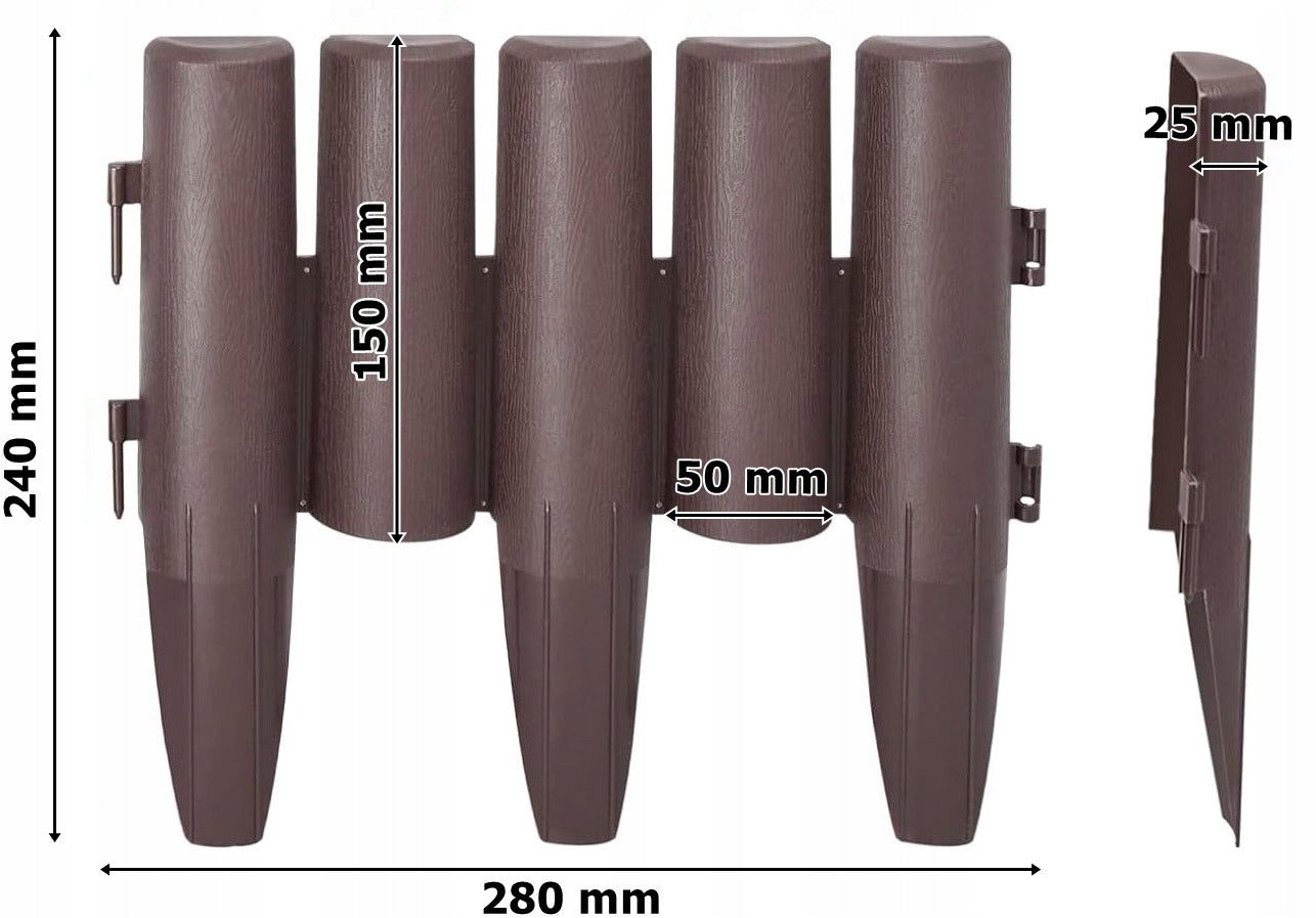 GARDEN PALISADE PLASTIC HIGH FENCE LAWN EDGING BROWN 2,8m Product height 24 cm