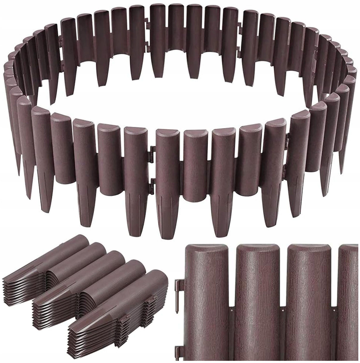 GARDEN PALISADE PLASTIC HIGH FENCE LAWN EDGING BROWN 2,8m